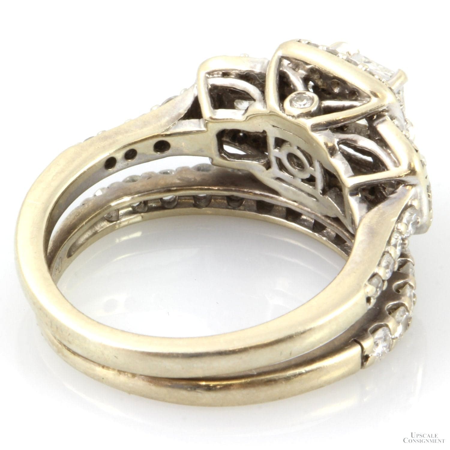 1.40ctw Three-Stone Princess Cut Diamond Halo 14K Gold Set - Size 5 - Thumbnail 6