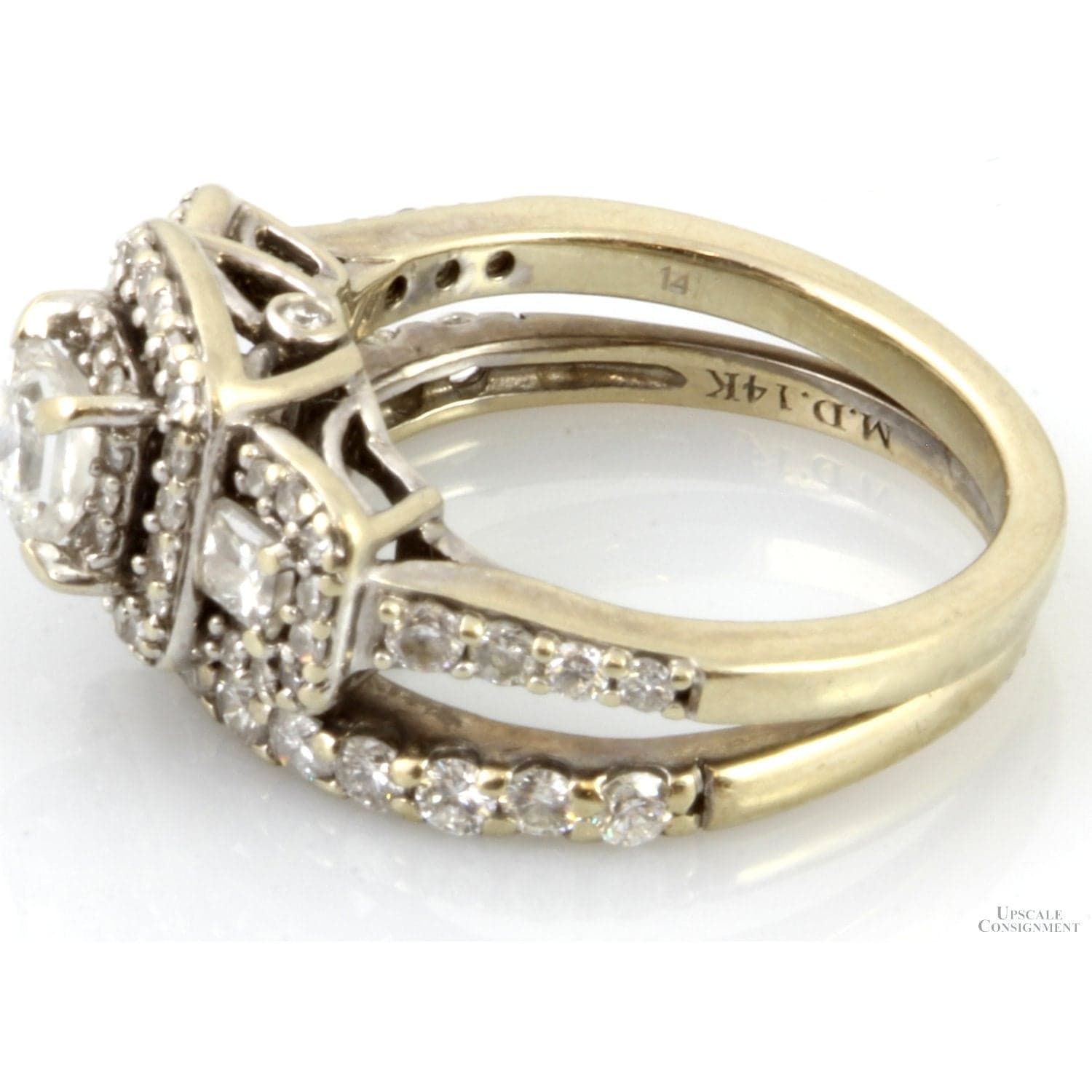 1.40ctw Three-Stone Princess Cut Diamond Halo 14K Gold Set - Size 5 - Thumbnail 5