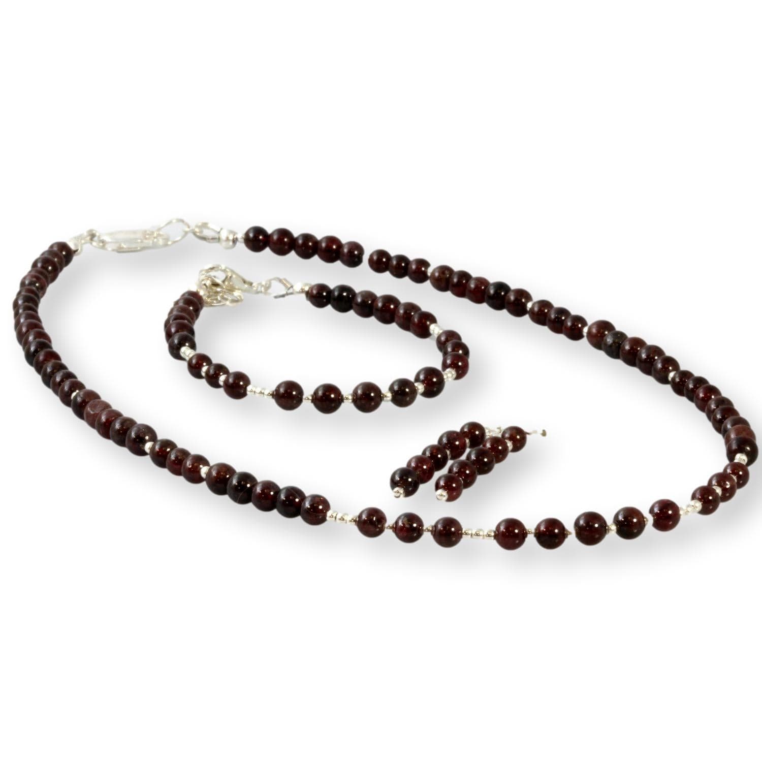 Natural Garnet & Sterling Silver Bead Three Piece Set - 18 in - Image 1