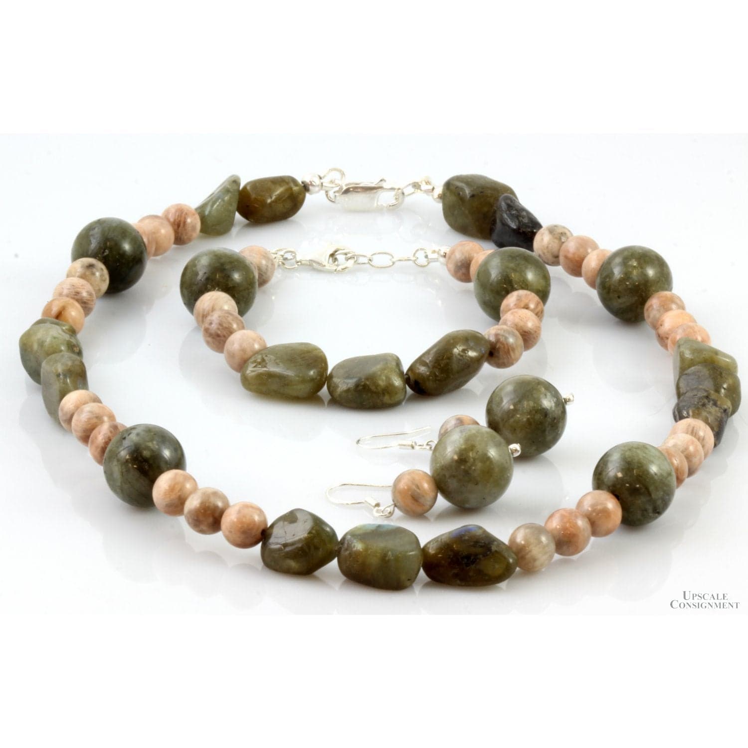 Natural Labradorite & Moonstone Sterling Silver Three Piece Set - 18 in - Image 1