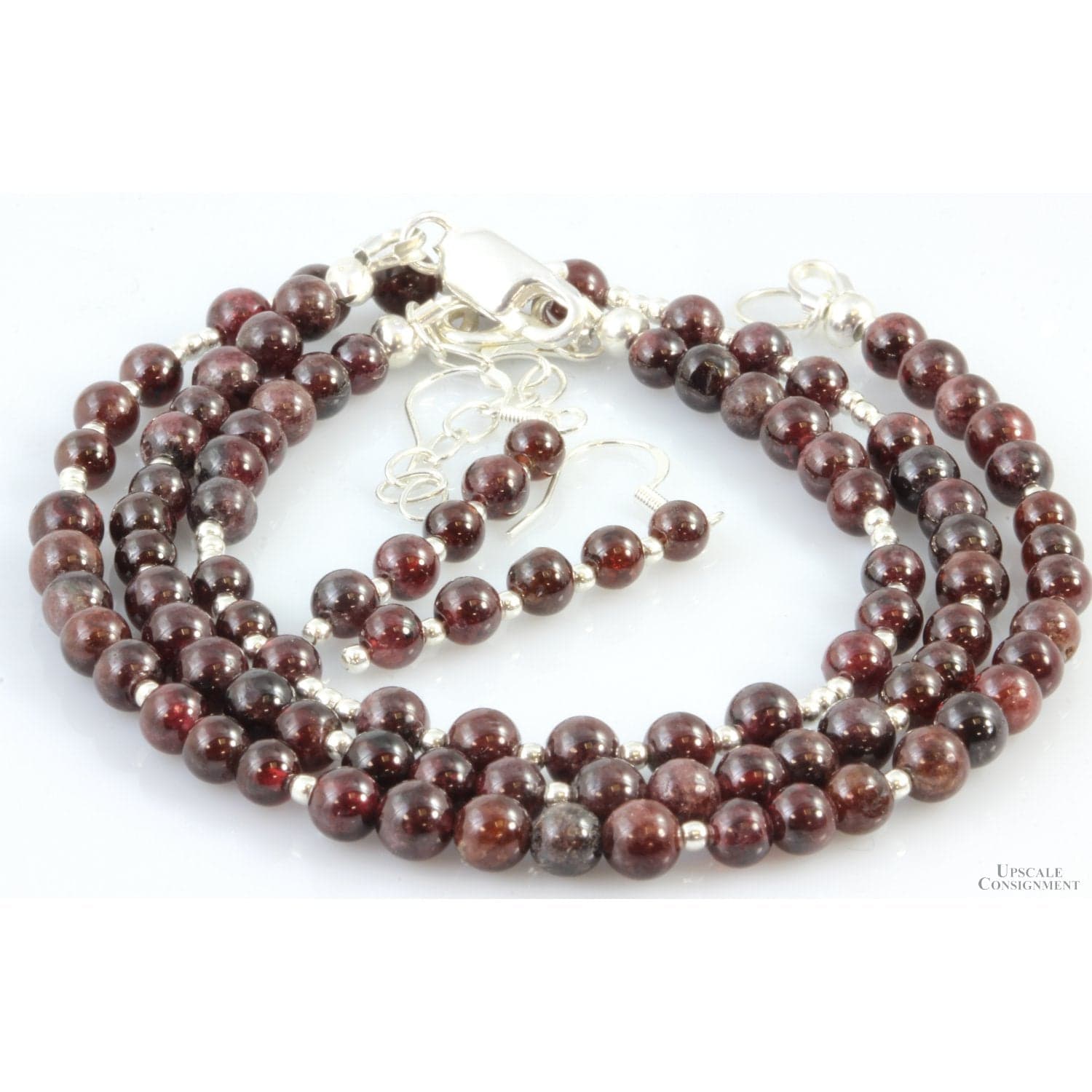 Natural Garnet & Sterling Silver Bead Three Piece Set - 18 in - Thumbnail 3