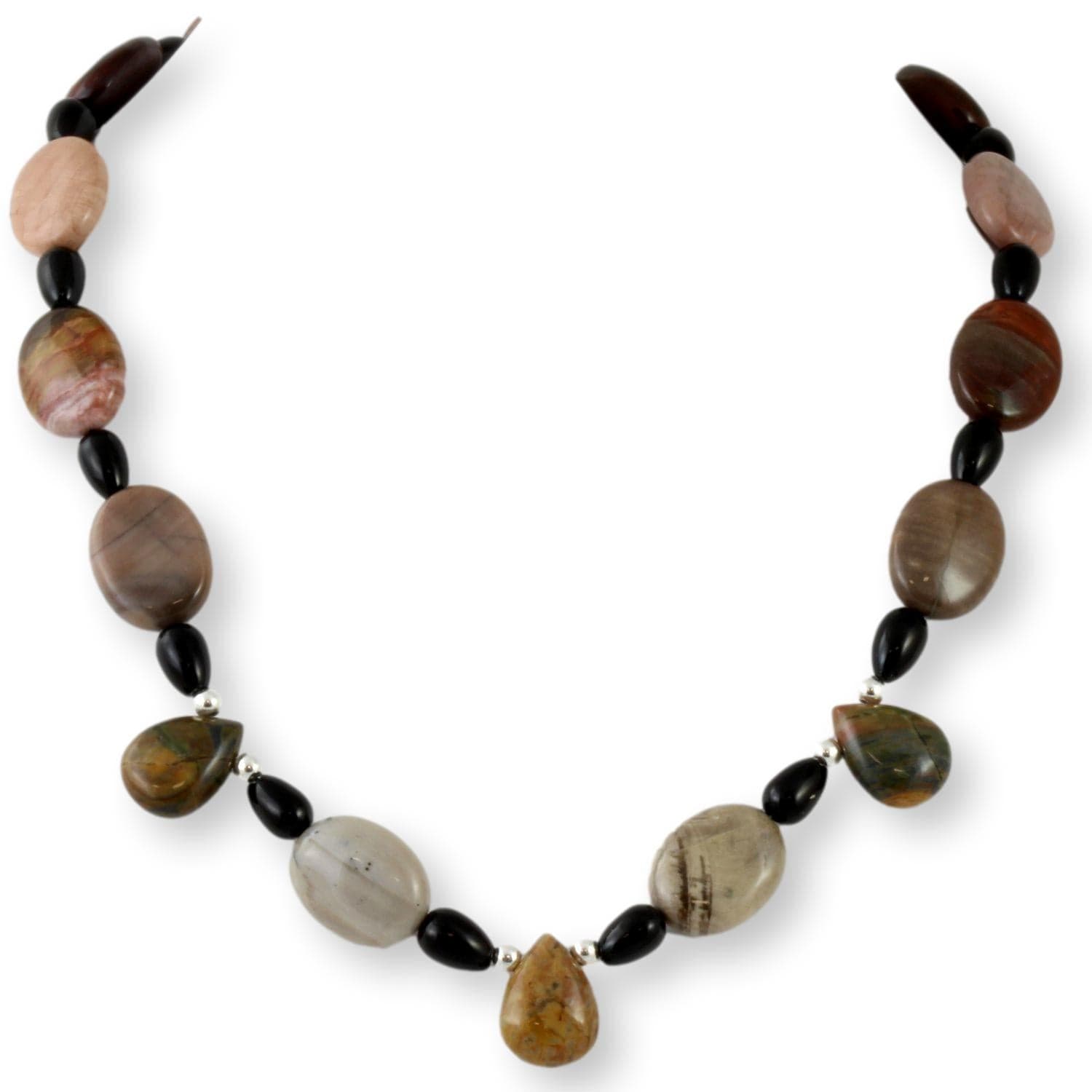 Natural Jasper & Onyx Sterling Silver Bead Three Piece Set - 18 in - Thumbnail 2