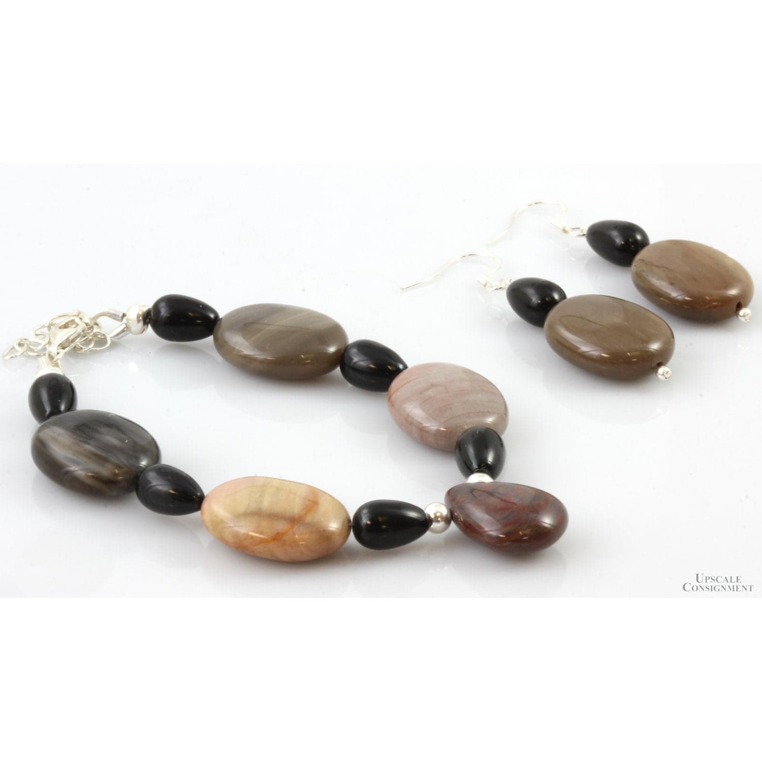 Natural Jasper & Onyx Sterling Silver Bead Three Piece Set - 18 in - Thumbnail 3