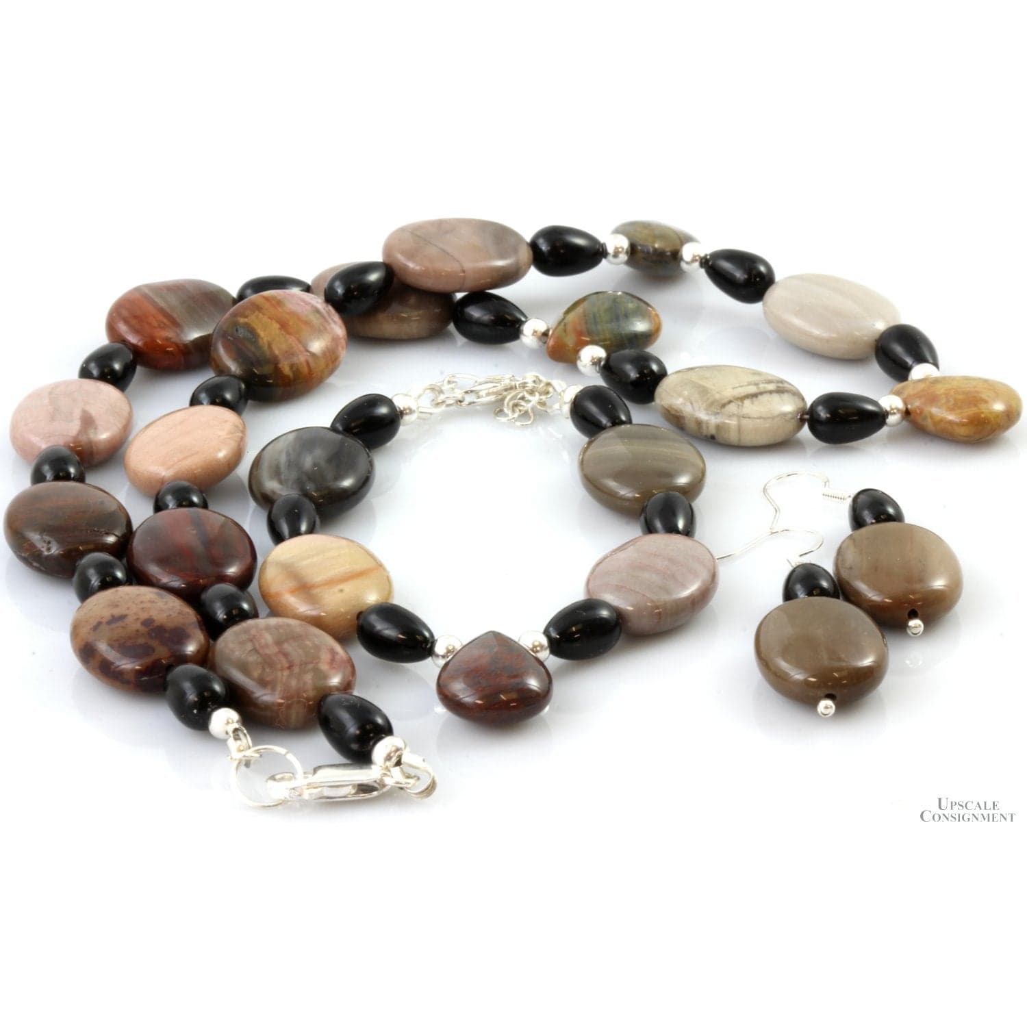 Natural Jasper & Onyx Sterling Silver Bead Three Piece Set - 18 in - Thumbnail 4