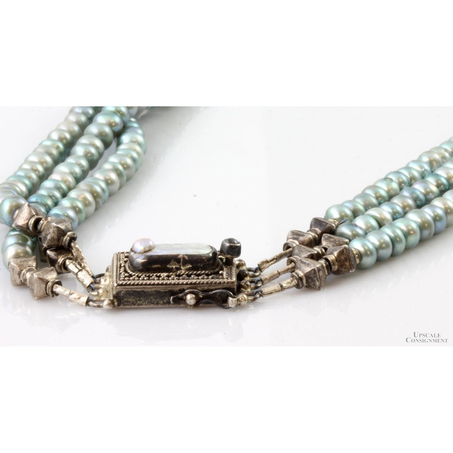 Cultured Blue Button Pearl 3-Strand Choker Necklace - 14"-14.5" - Thumbnail 5