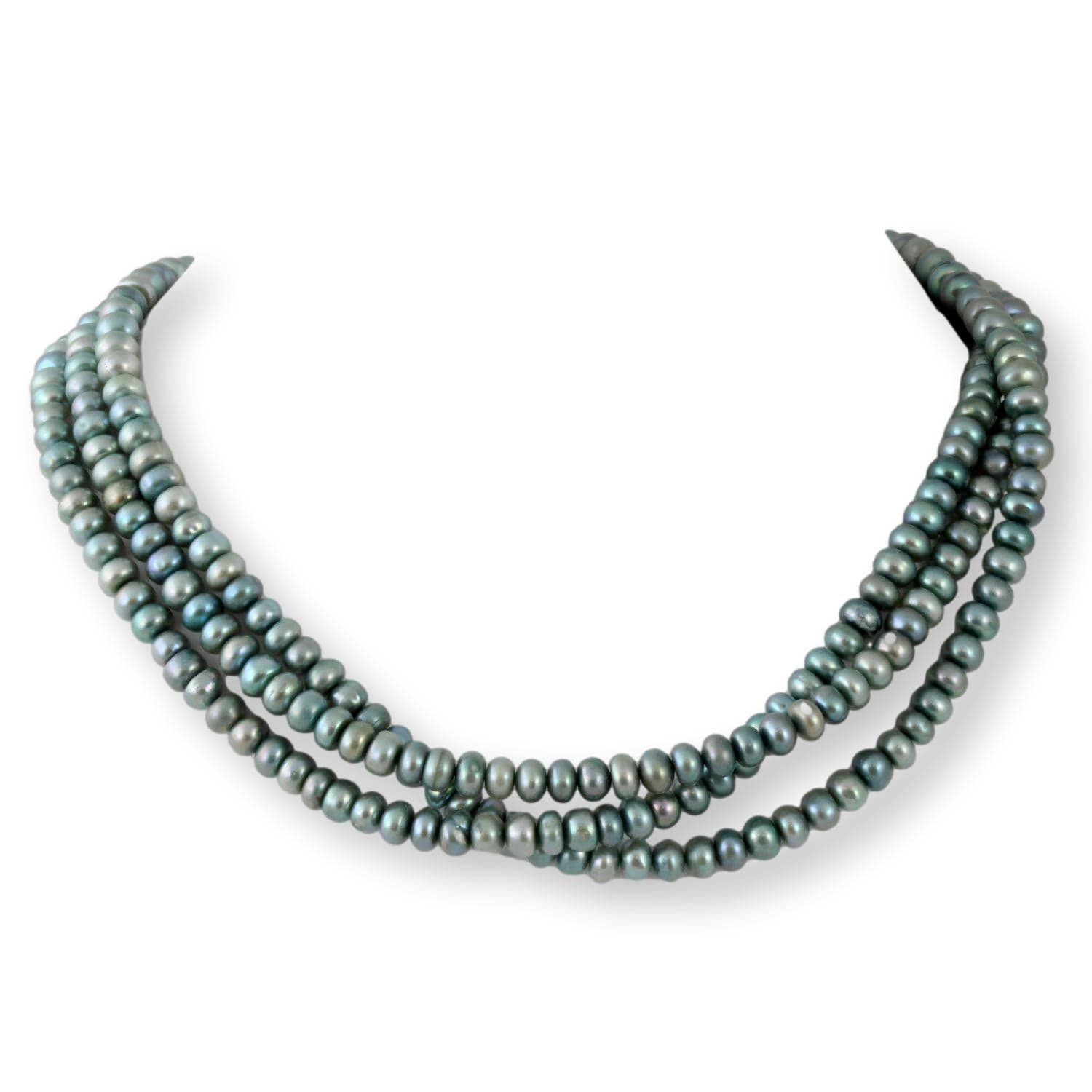 Cultured Blue Button Pearl 3-Strand Choker Necklace - 14"-14.5" - Image 1