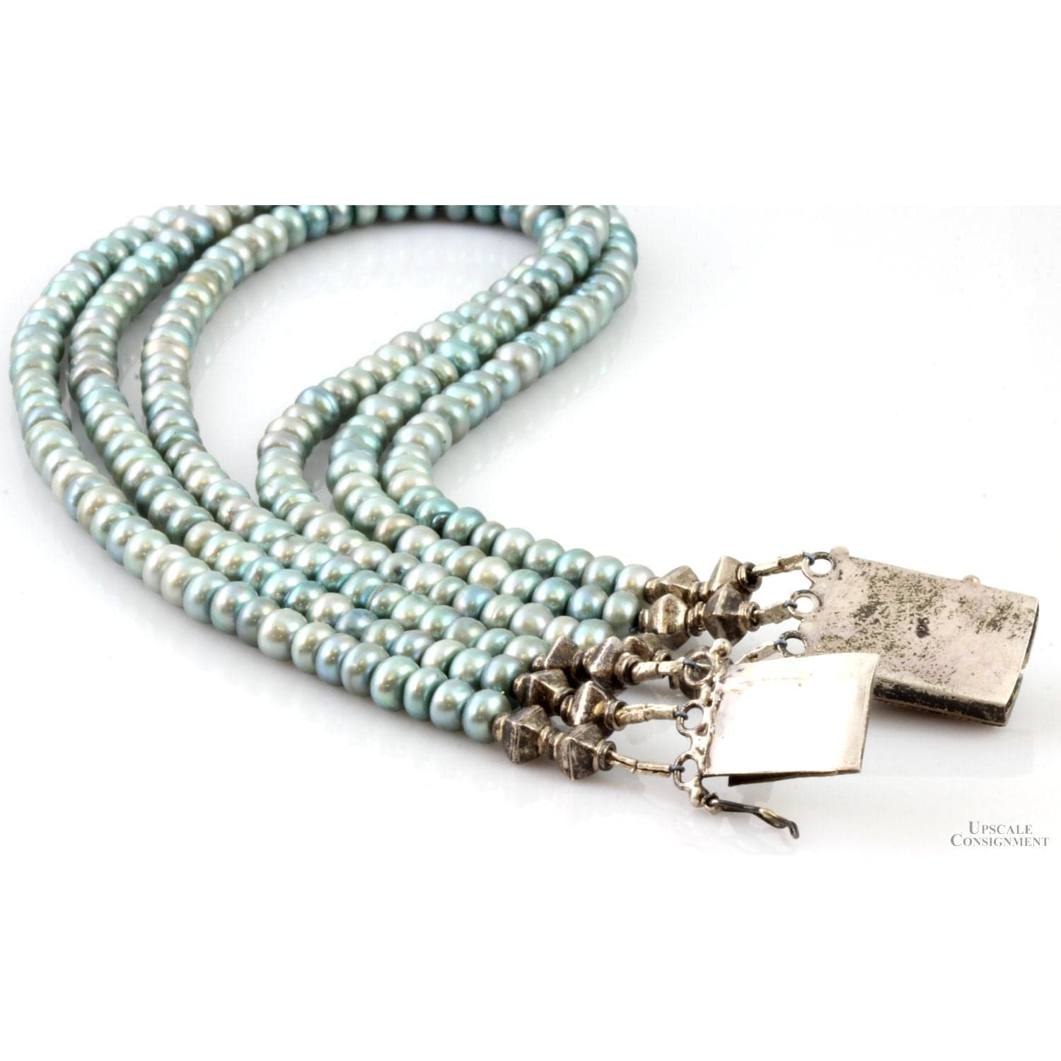 Cultured Blue Button Pearl 3-Strand Choker Necklace - 14"-14.5" - Thumbnail 6