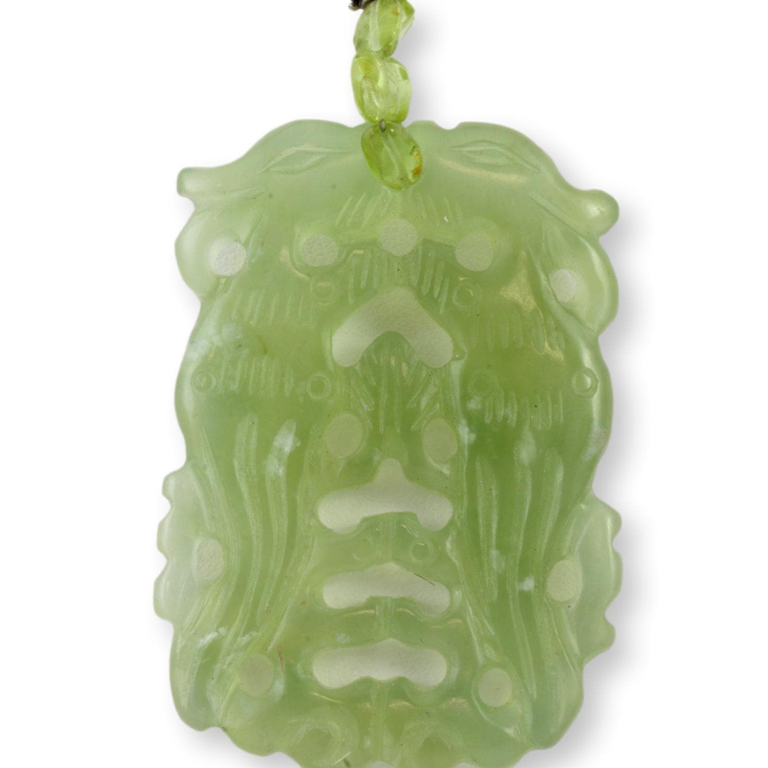 Beaded Quartz & Pearl Necklace w/Carved Green Quartz Pendant - 18 in - Thumbnail 2