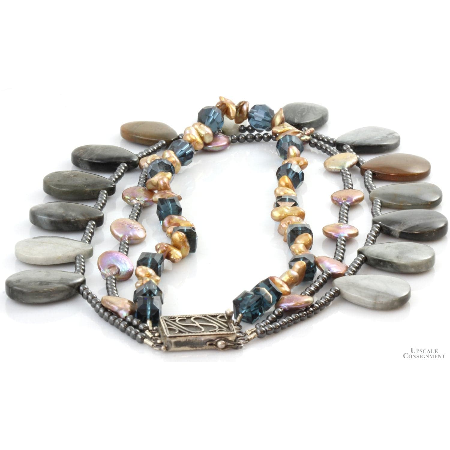 Jasper, Pearl, & Hematite Bead 16" Sterling Silver Necklace - 16 in - Thumbnail 6