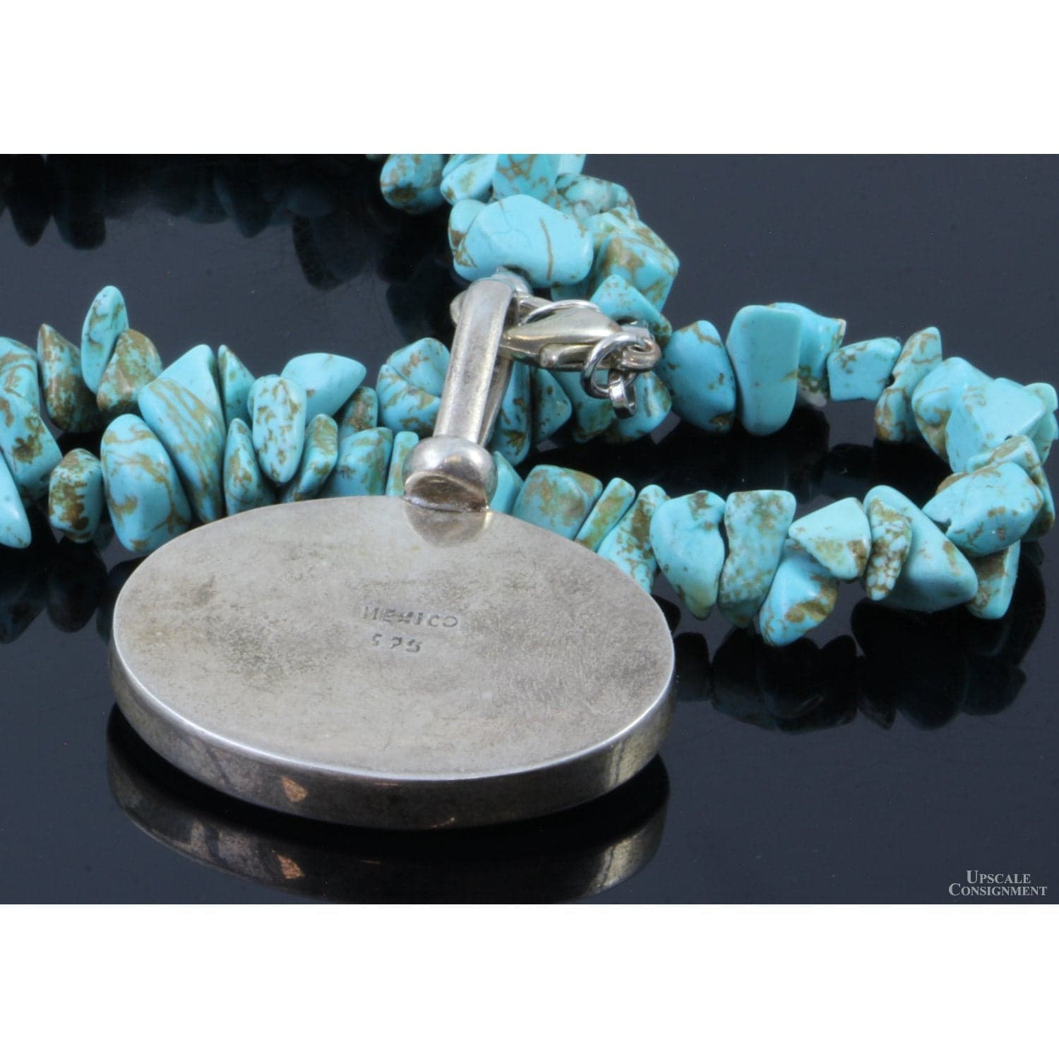 Sterling Silver Turquoise Nugget & Oval Pendant Necklace - 18.5" - Thumbnail 5