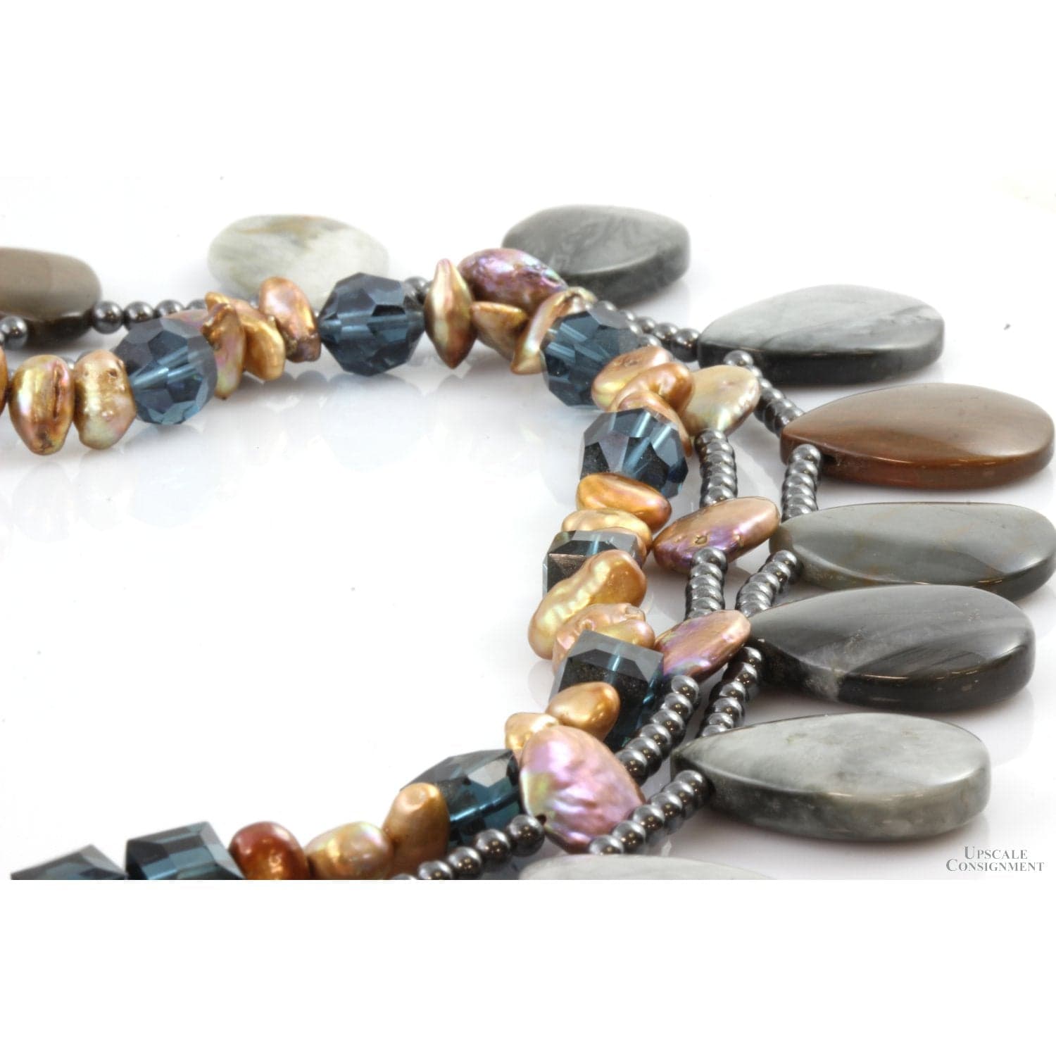 Jasper, Pearl, & Hematite Bead 16" Sterling Silver Necklace - 16 in - Thumbnail 5