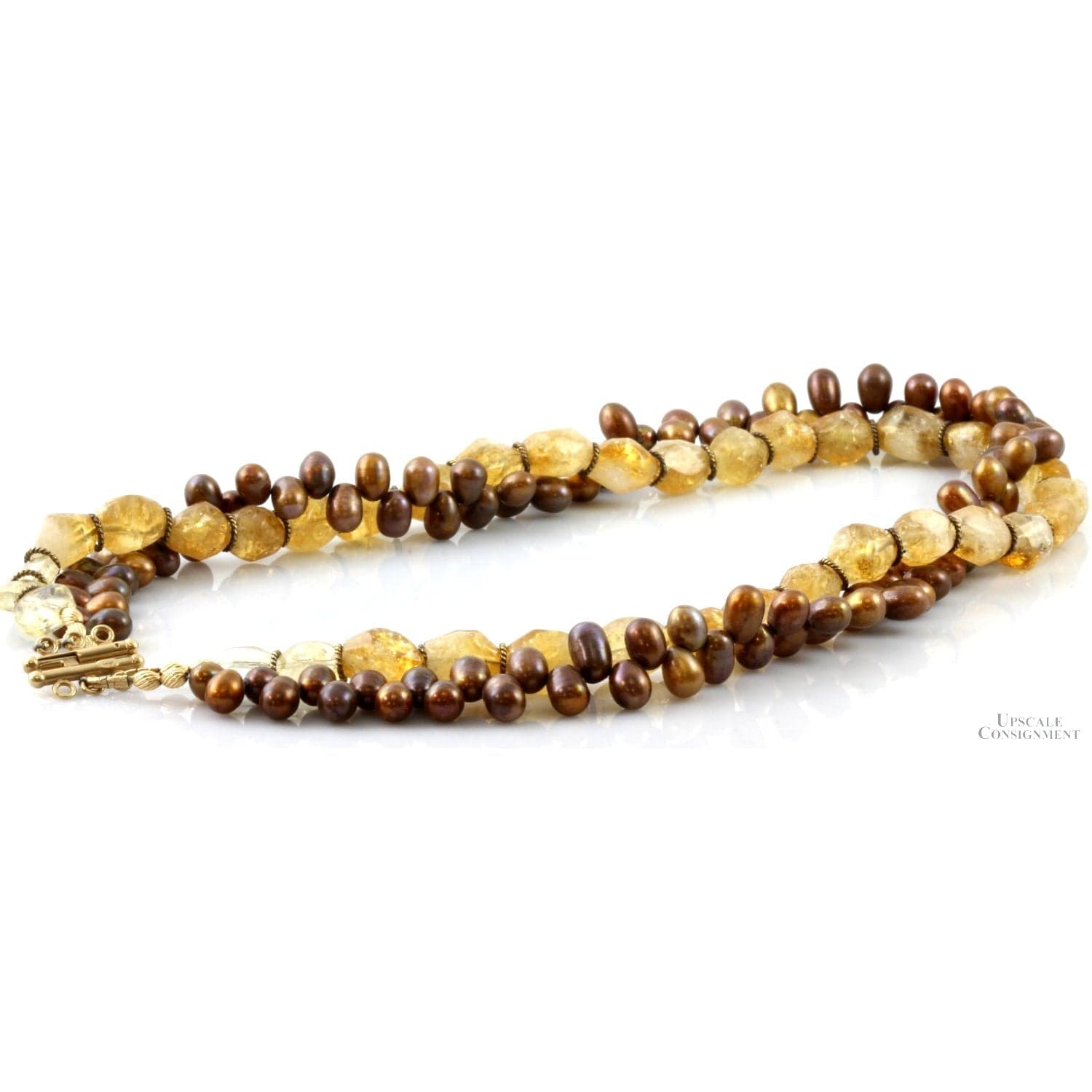 Polished Citrine & Bronze Pearl 14K Gold Torsade Necklace - 18 in - Thumbnail 3