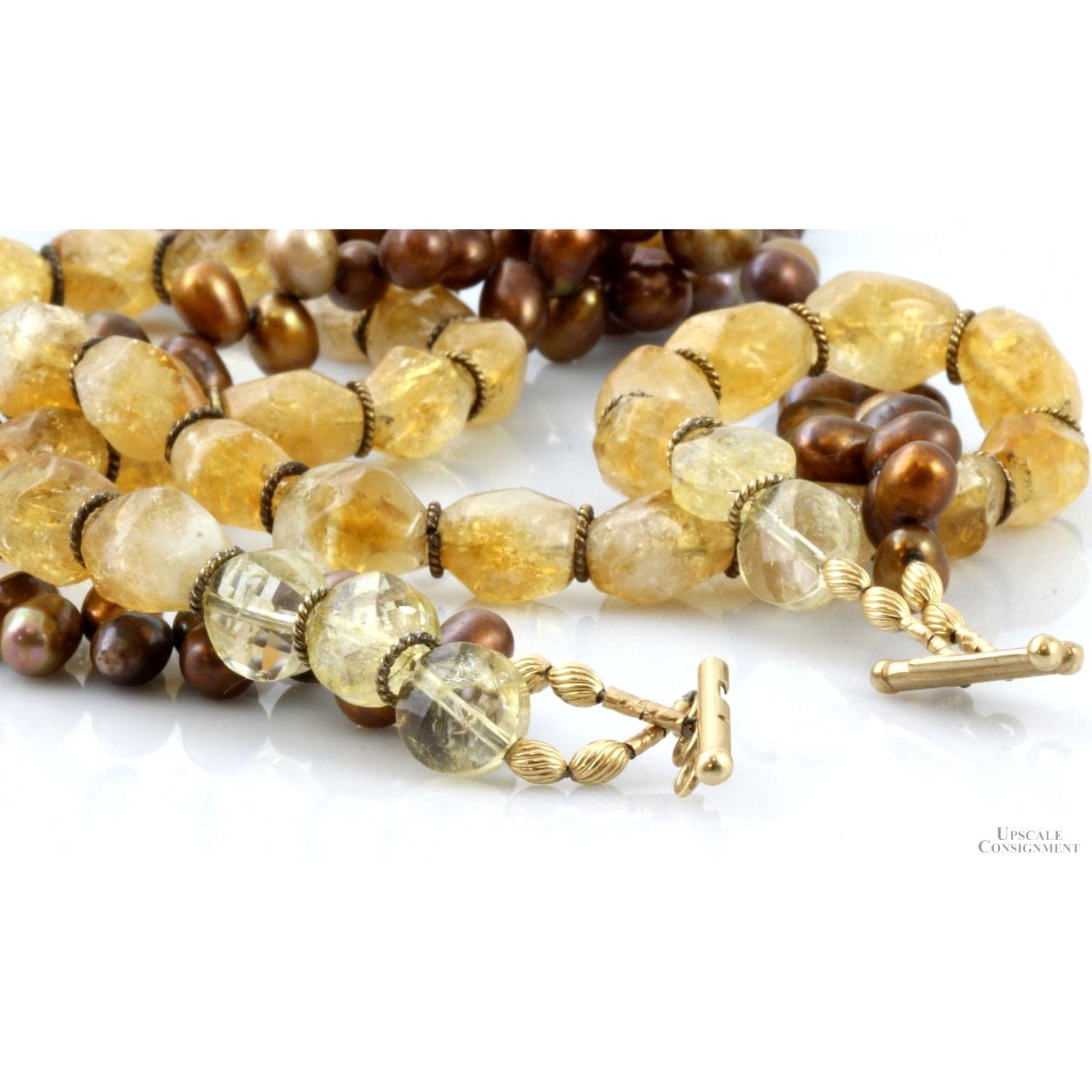 Polished Citrine & Bronze Pearl 14K Gold Torsade Necklace - 18 in - Thumbnail 4