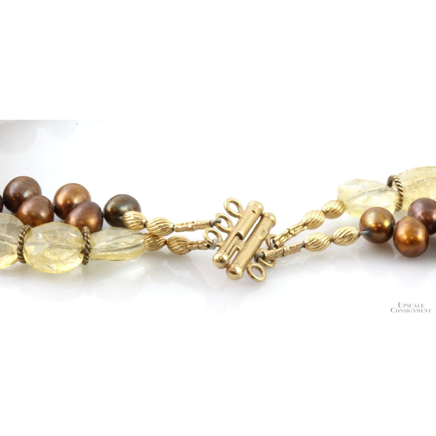 Polished Citrine & Bronze Pearl 14K Gold Torsade Necklace - 18 in - Thumbnail 5