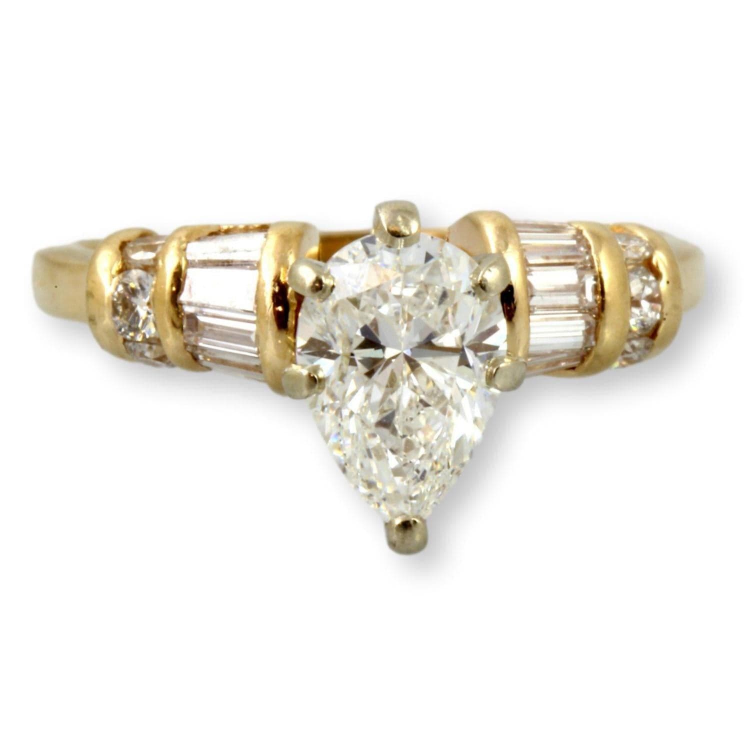 Designer 1.14ct Pear Brilliant Diamond 14K Yellow Gold Ring - Size 5 - Image 1