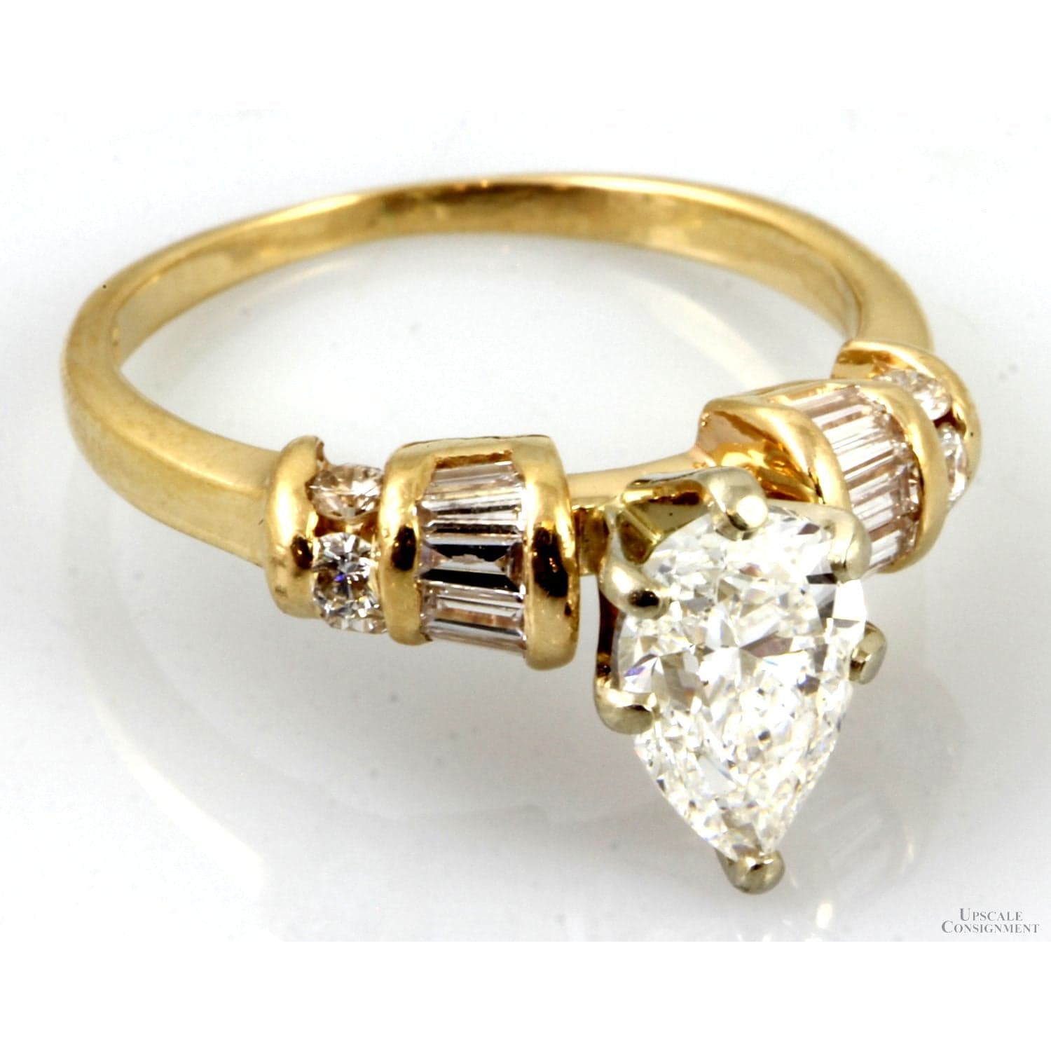 Designer 1.14ct Pear Brilliant Diamond 14K Yellow Gold Ring - Size 5 - Thumbnail 2