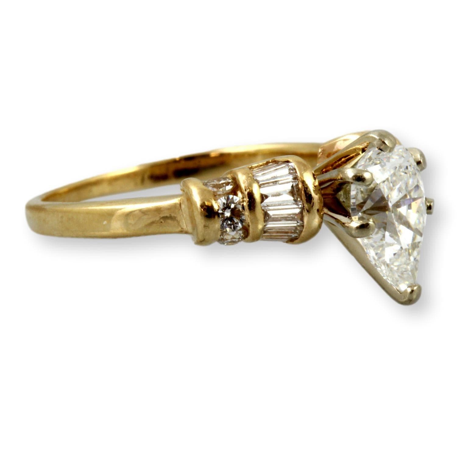 Designer 1.14ct Pear Brilliant Diamond 14K Yellow Gold Ring - Size 5 - Thumbnail 4