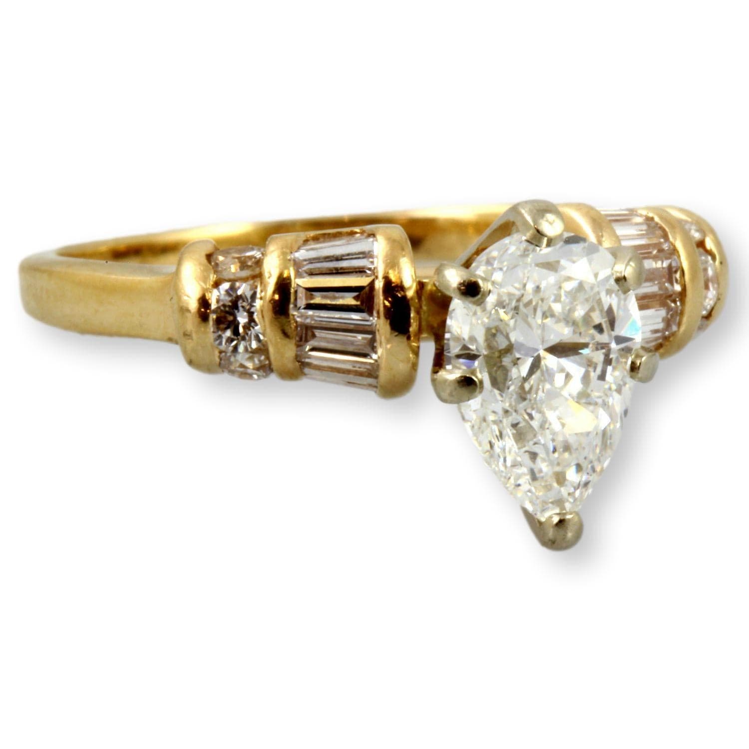 Designer 1.14ct Pear Brilliant Diamond 14K Yellow Gold Ring - Size 5 - Thumbnail 3