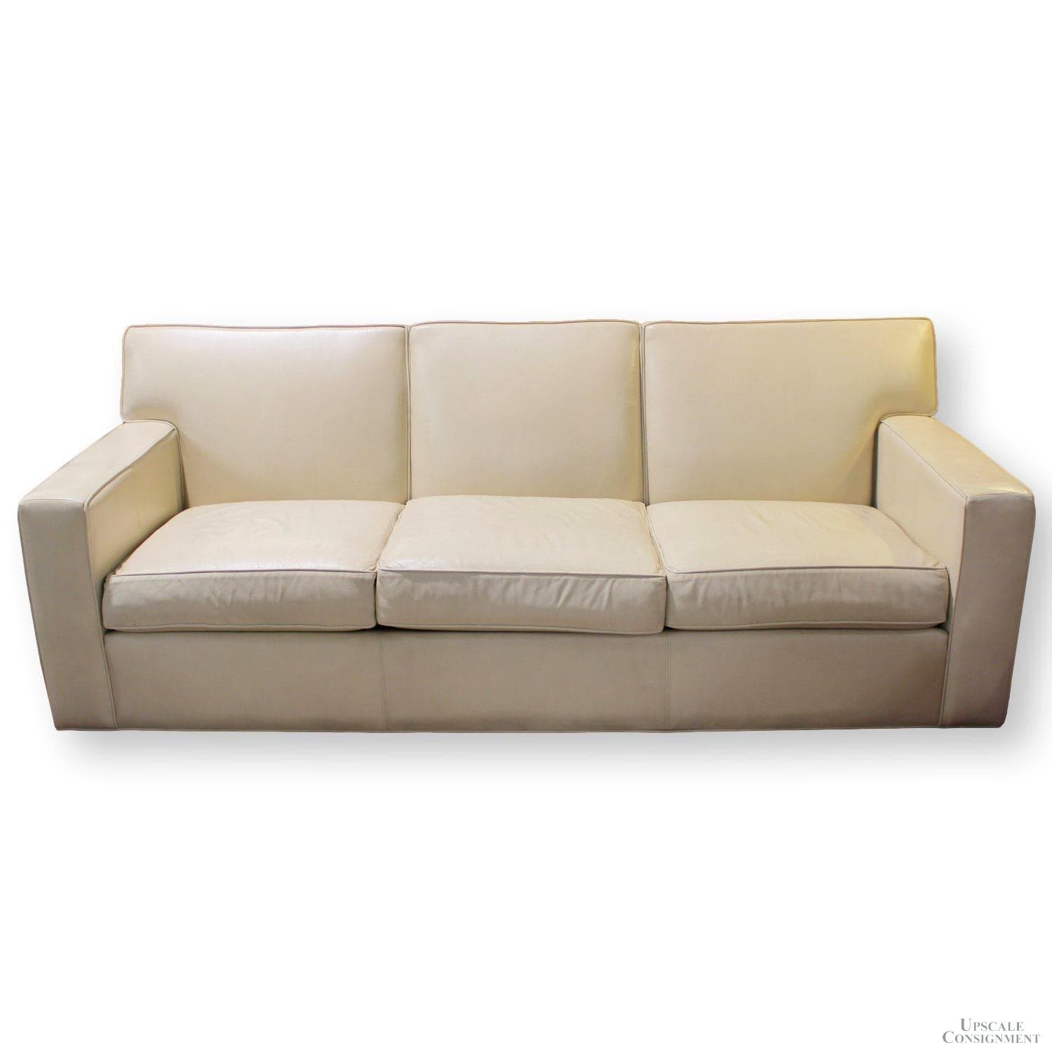 Ethan Allen Bone Leather Sofa - Bone - Image 1