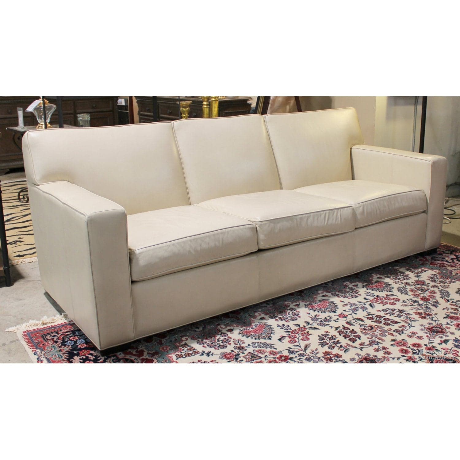 Ethan Allen Bone Leather Sofa - Bone - Thumbnail 2