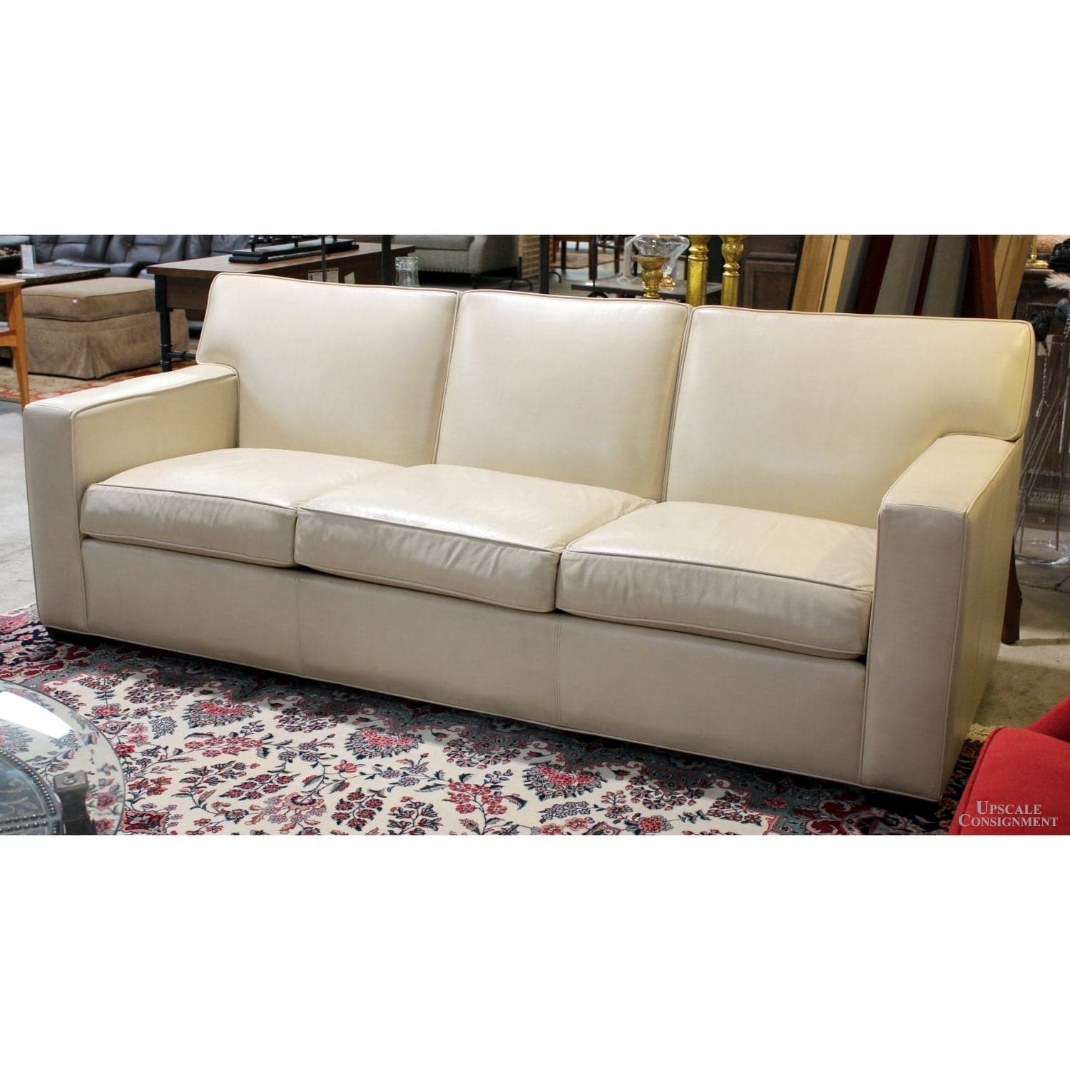 Ethan Allen Bone Leather Sofa - Bone - Thumbnail 3