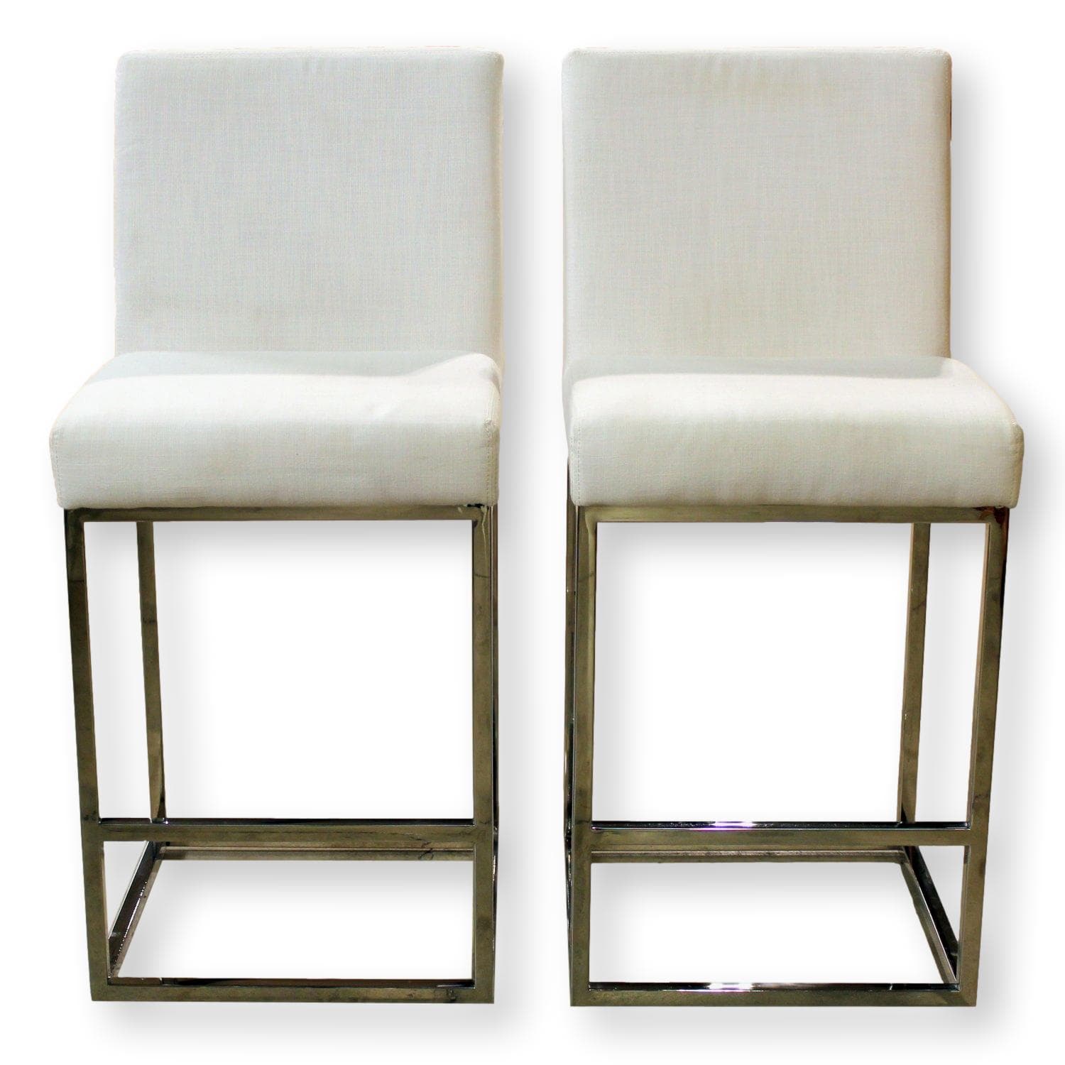 Restoration Hardware Pair of White & Chrome Counter Stools - White - Image 1