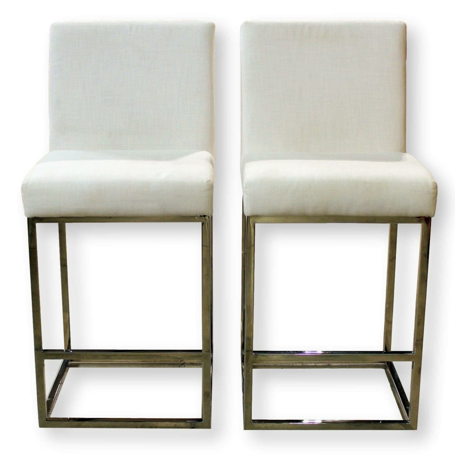 Restoration Hardware Pair of White & Chrome Counter Stools - White - Image 1