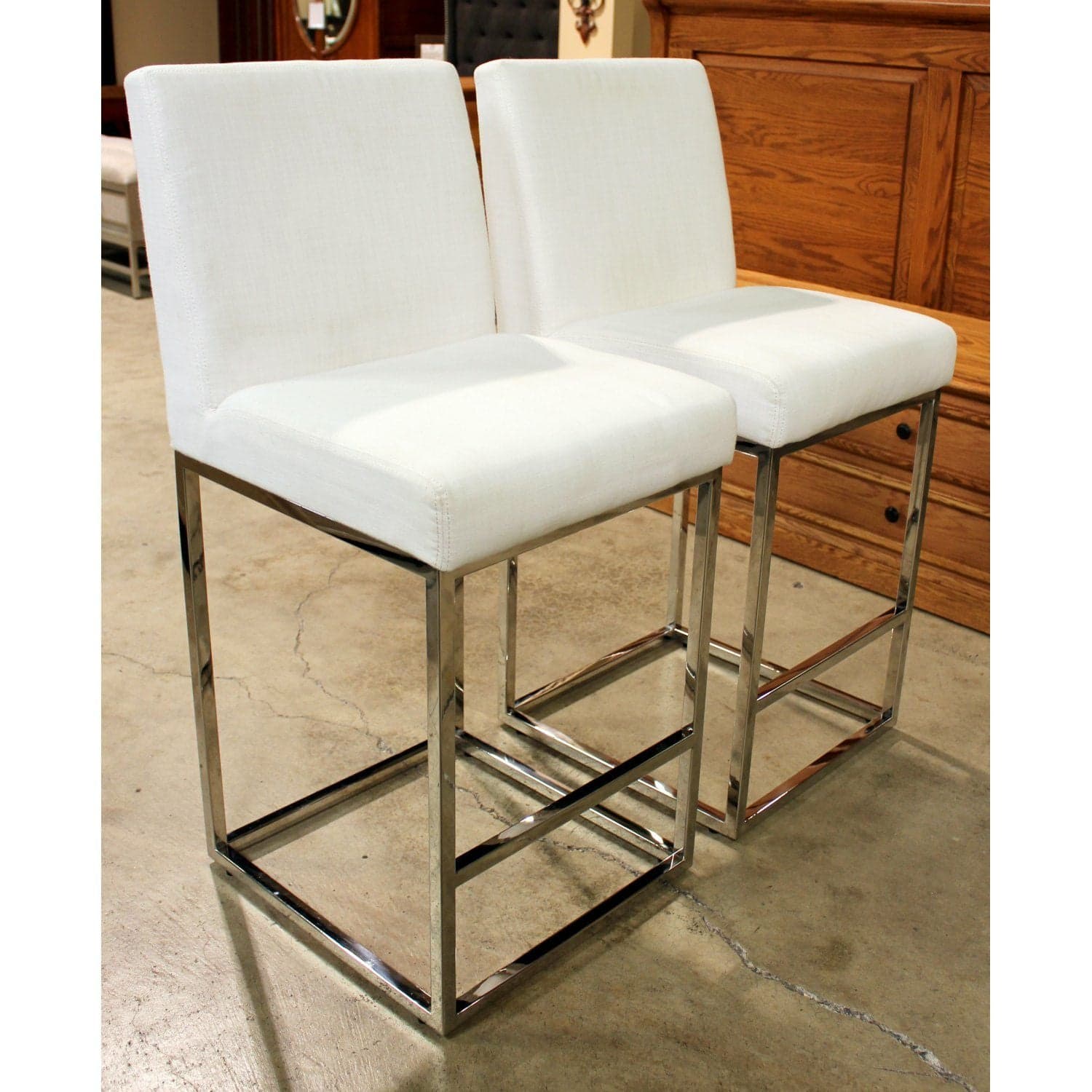 Restoration Hardware Pair of White & Chrome Counter Stools - White - Thumbnail 2