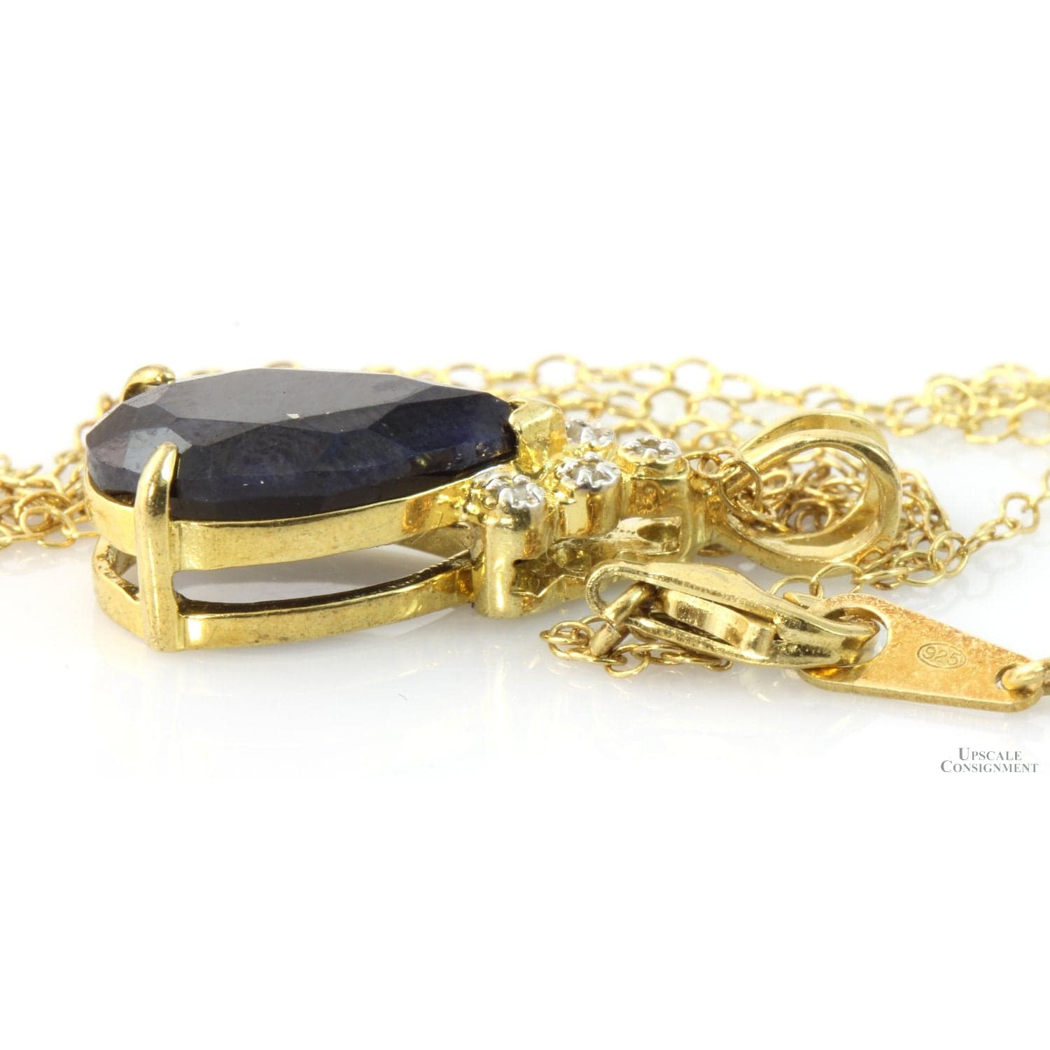 5.95ct Black Sapphire Diamond 18K Gold Vermeil Necklace - 18 in - Thumbnail 2