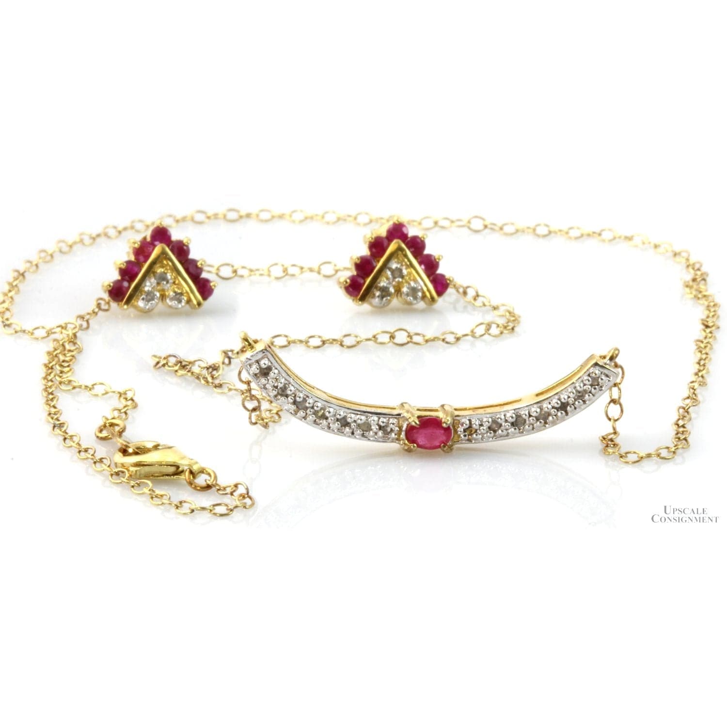 1.24ctw Ruby .07ctw Diamond 18K Vermeil Necklace & Earrings - 18 in - Thumbnail 2