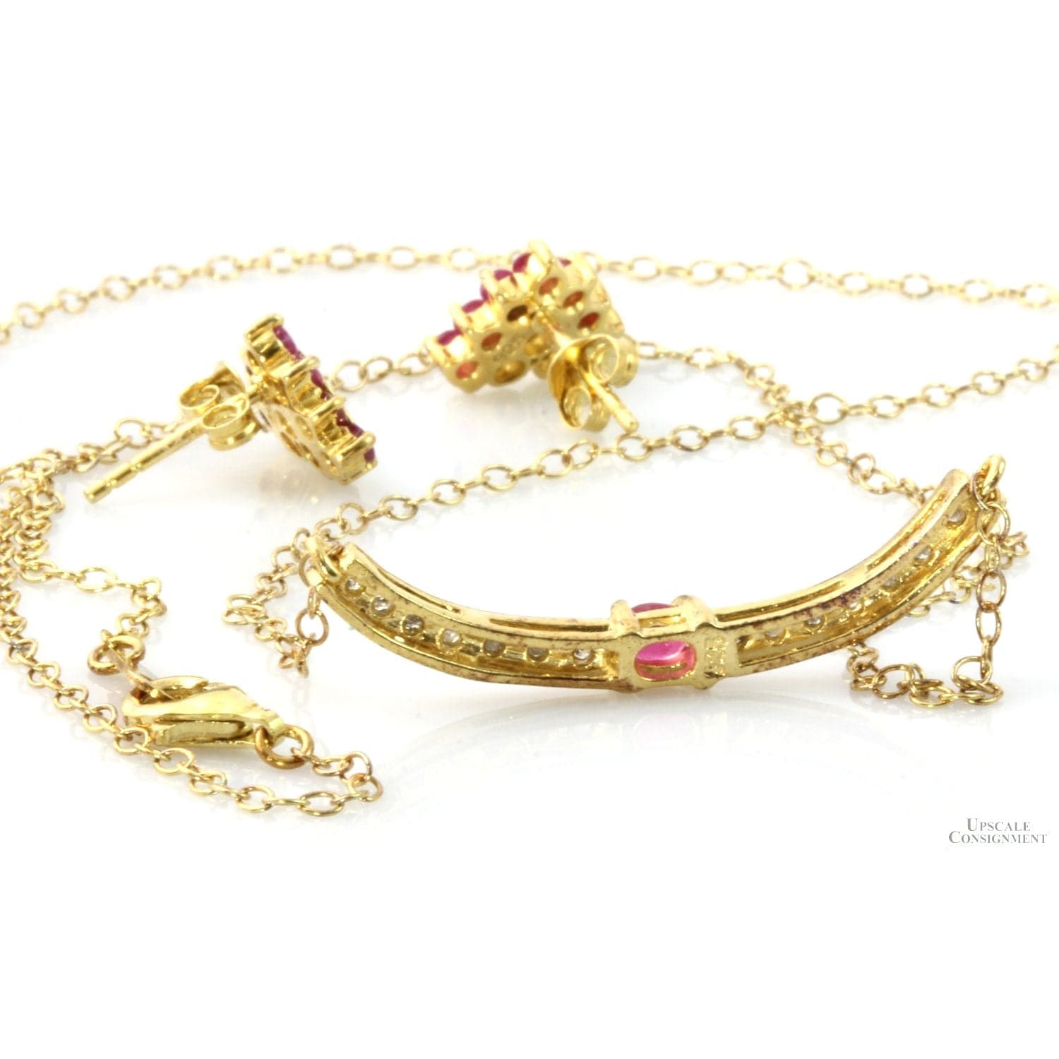 1.24ctw Ruby .07ctw Diamond 18K Vermeil Necklace & Earrings - 18 in - Thumbnail 4