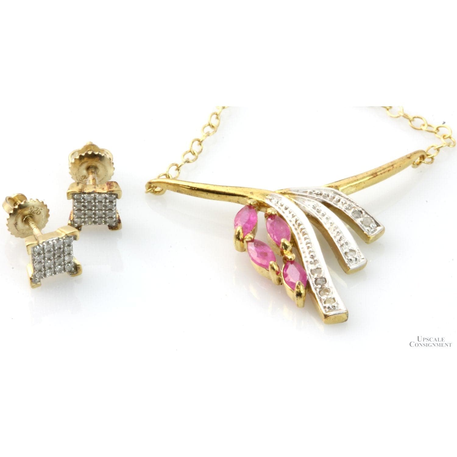 .75ctw Ruby & Diamond 18K Vermeil Necklace & Earring Set - 18 in - Thumbnail 2