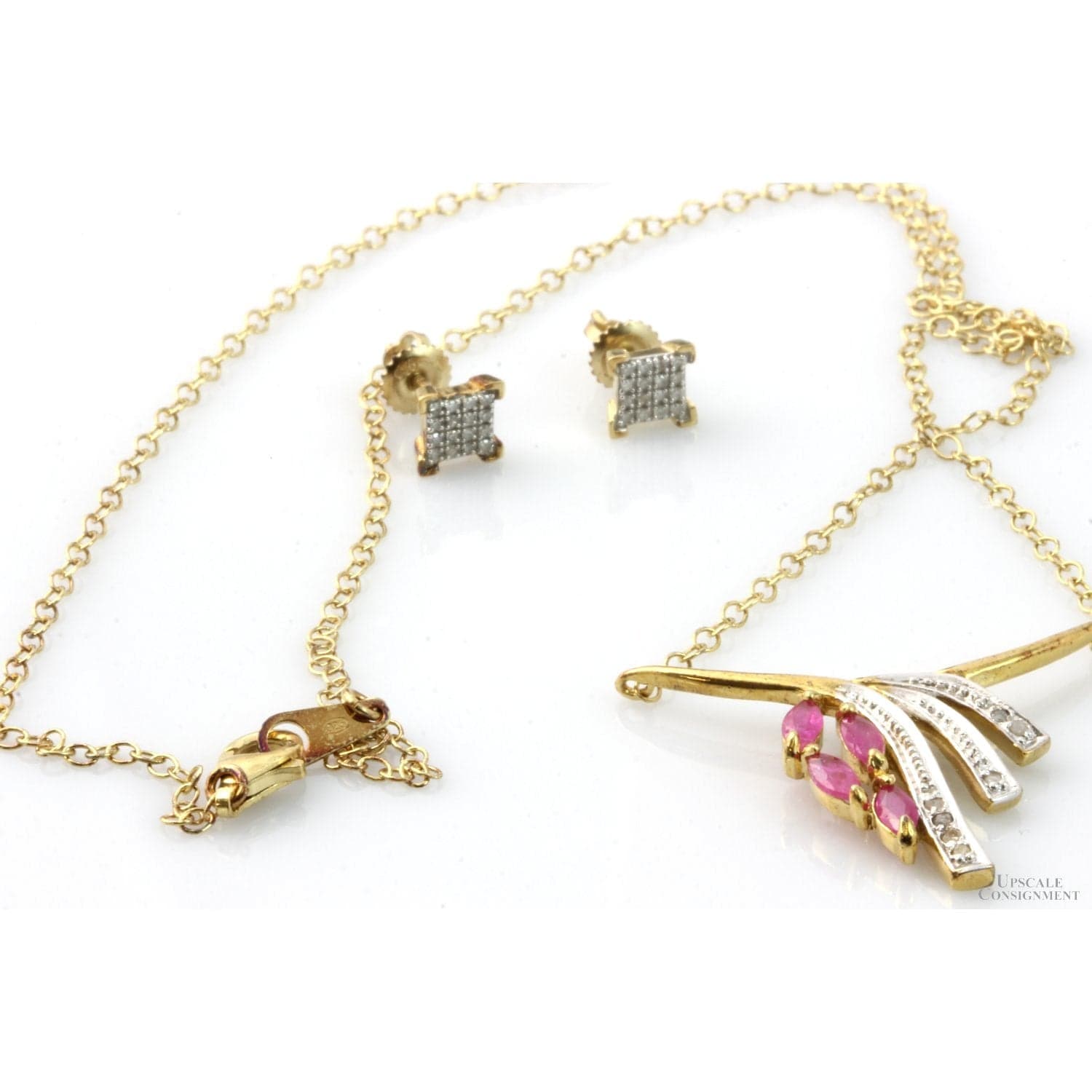 .75ctw Ruby & Diamond 18K Vermeil Necklace & Earring Set - 18 in - Thumbnail 3