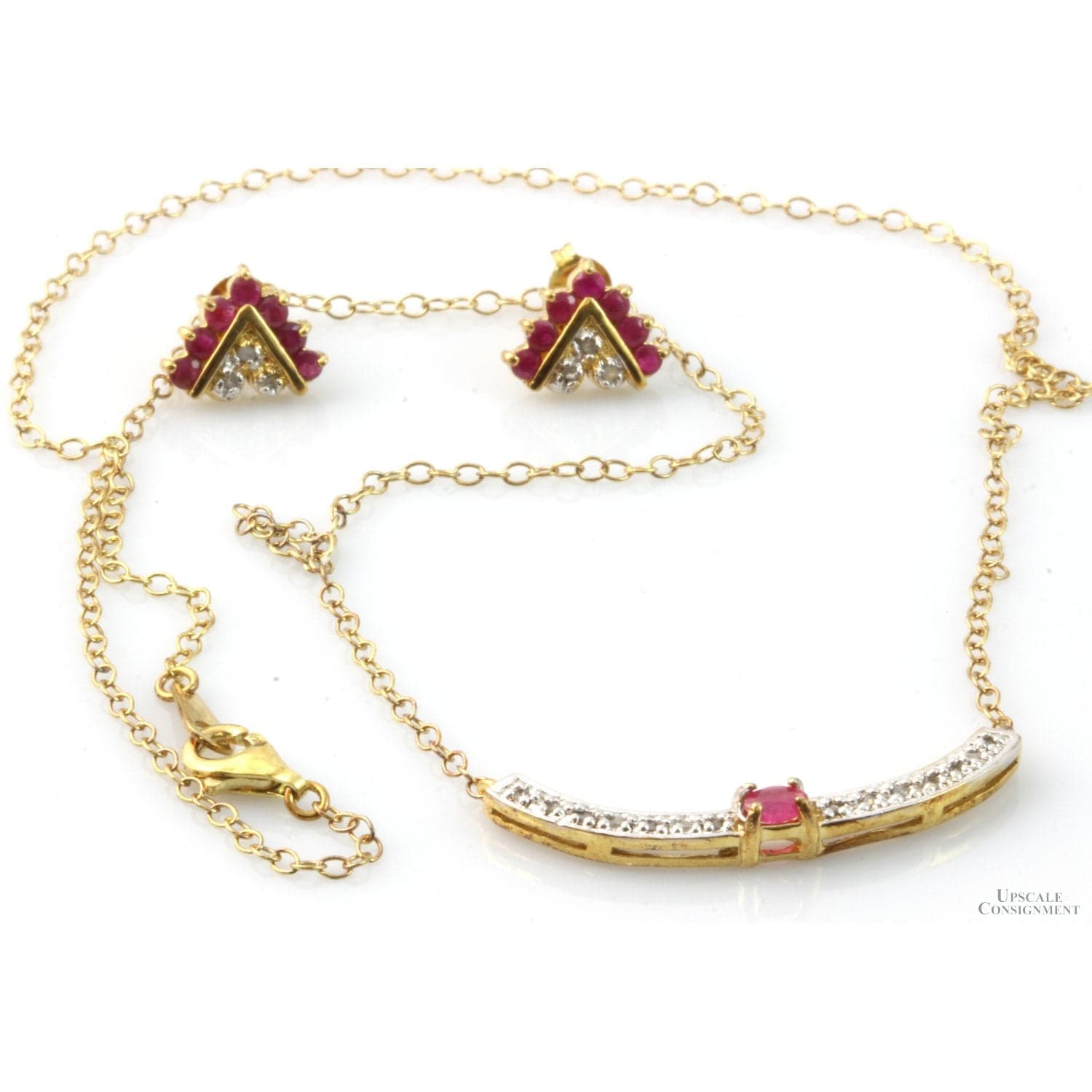 1.24ctw Ruby .07ctw Diamond 18K Vermeil Necklace & Earrings - 18 in - Thumbnail 3