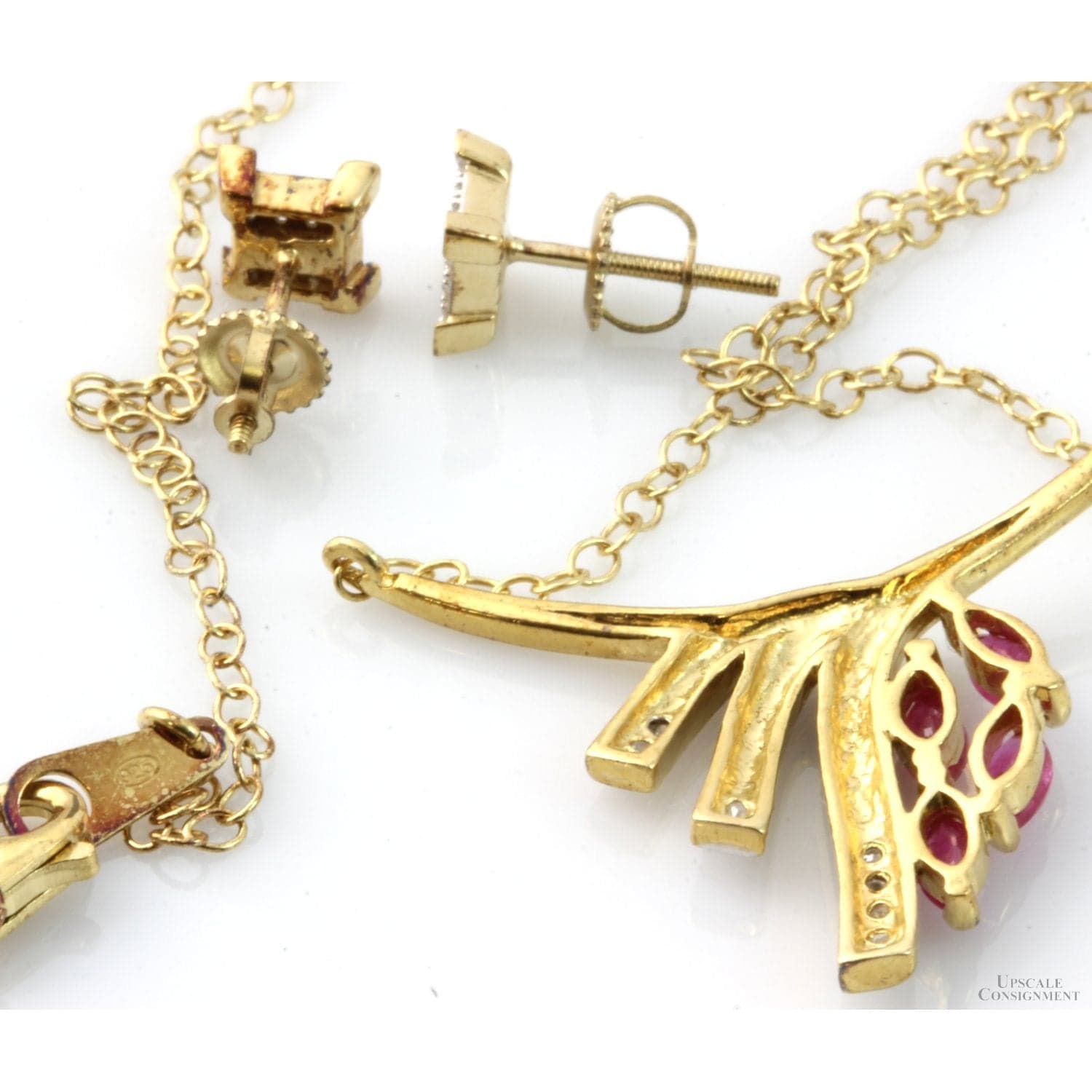 .75ctw Ruby & Diamond 18K Vermeil Necklace & Earring Set - 18 in - Thumbnail 4