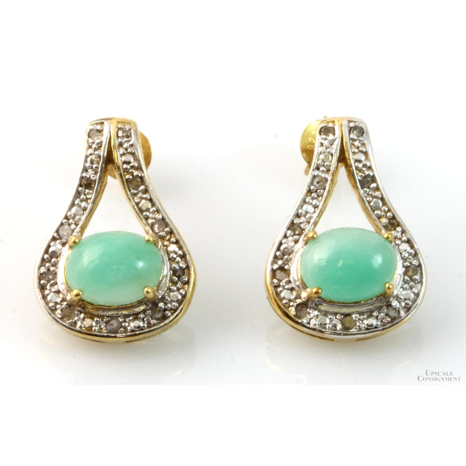 2.55ctw Oval Emerald Diamond 18K Gold Vermeil Earrings - .75" - Image 1