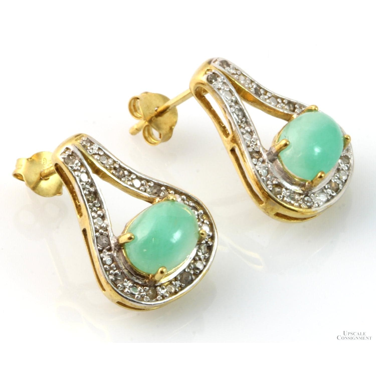 2.55ctw Oval Emerald Diamond 18K Gold Vermeil Earrings - .75" - Thumbnail 2