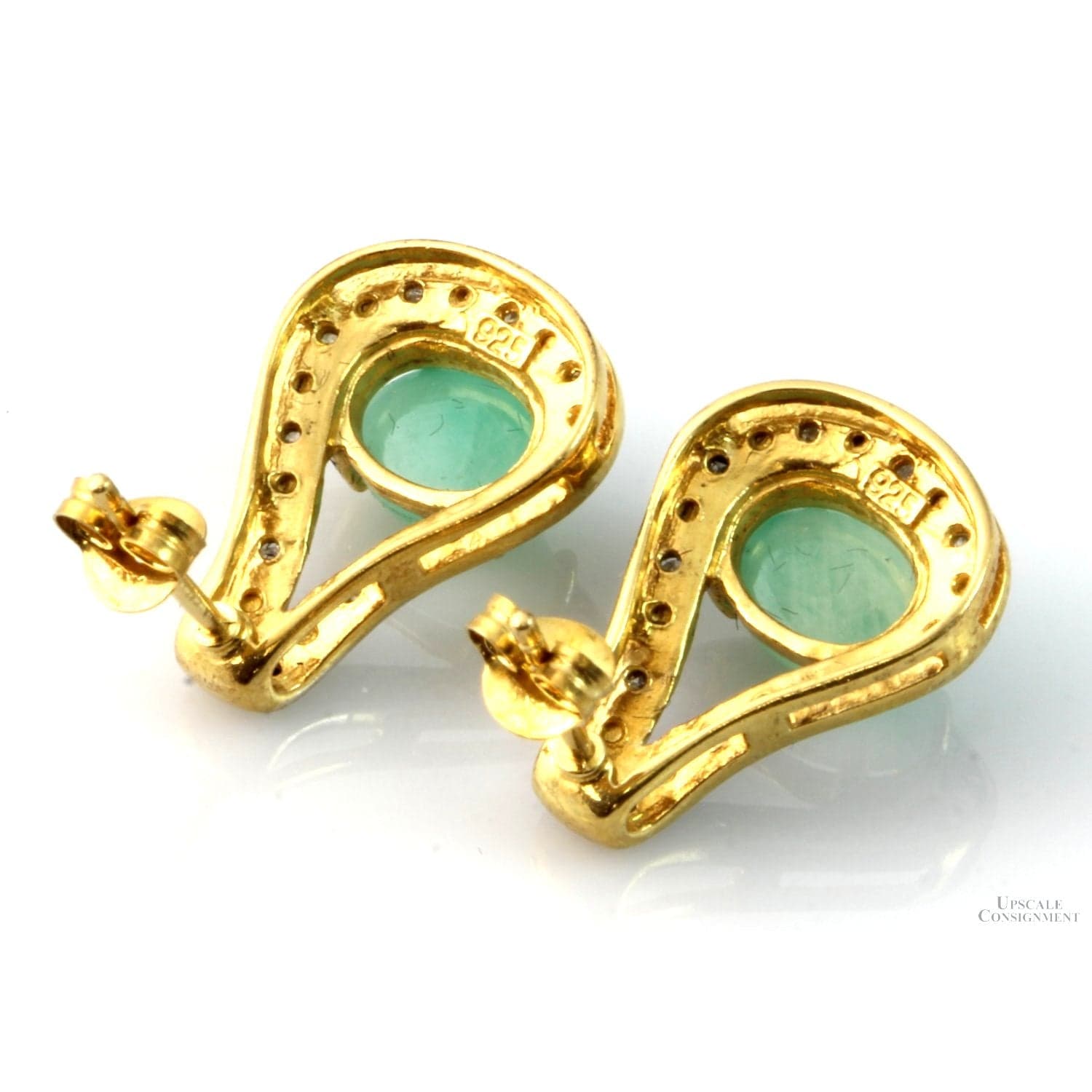 2.55ctw Oval Emerald Diamond 18K Gold Vermeil Earrings - .75" - Thumbnail 3