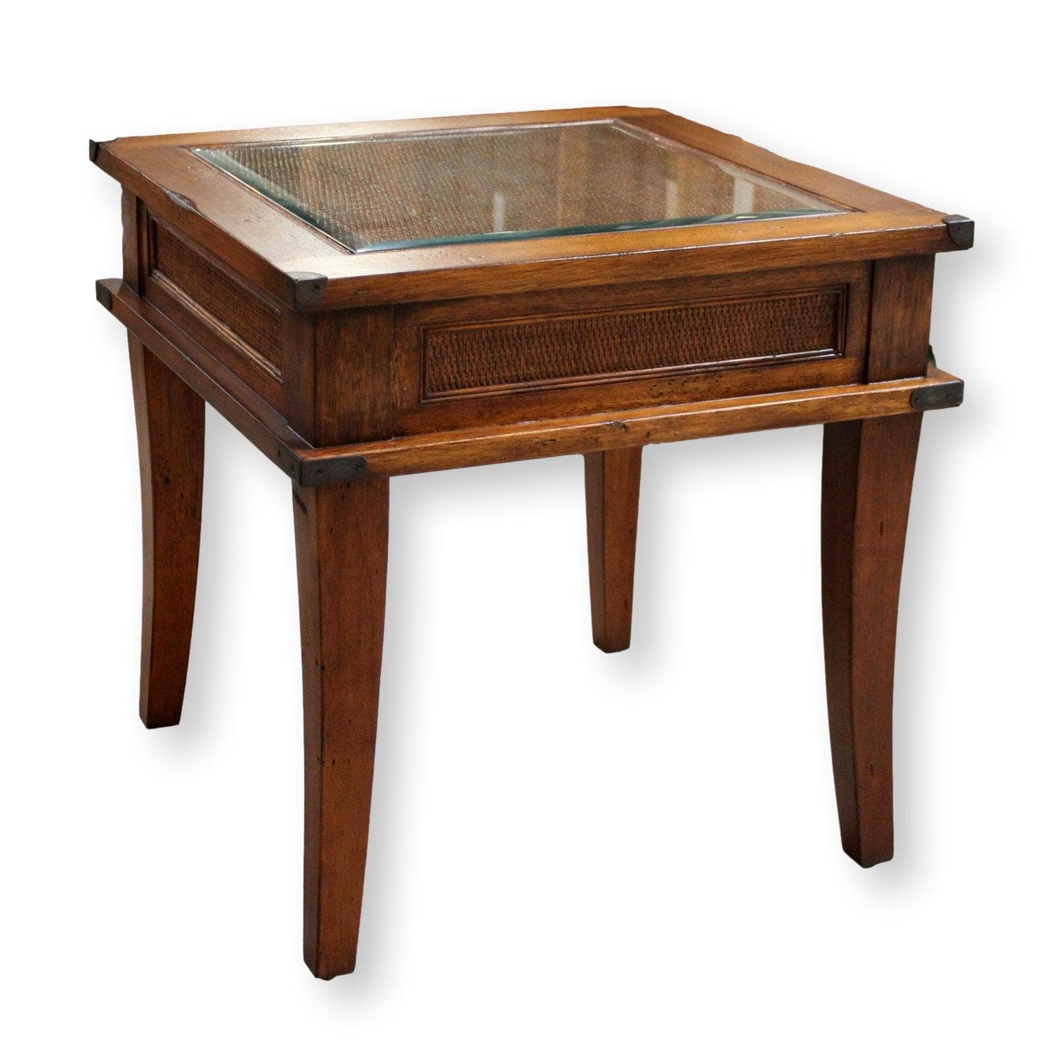 Square End Table w/Woven Top & Side Accents - Mahogany - Image 1