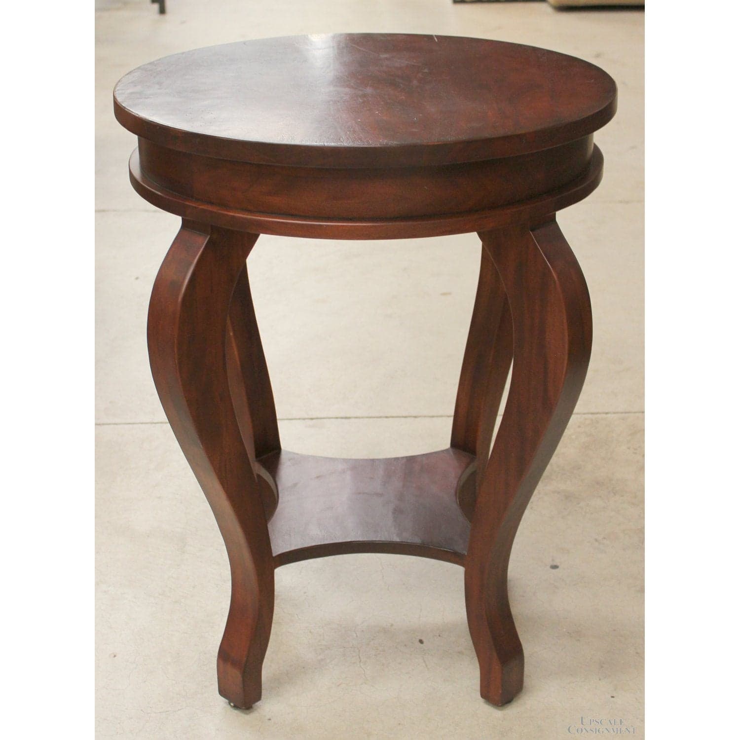 Round Mahogany End Table w/Curved Legs - Mahogany - Thumbnail 2