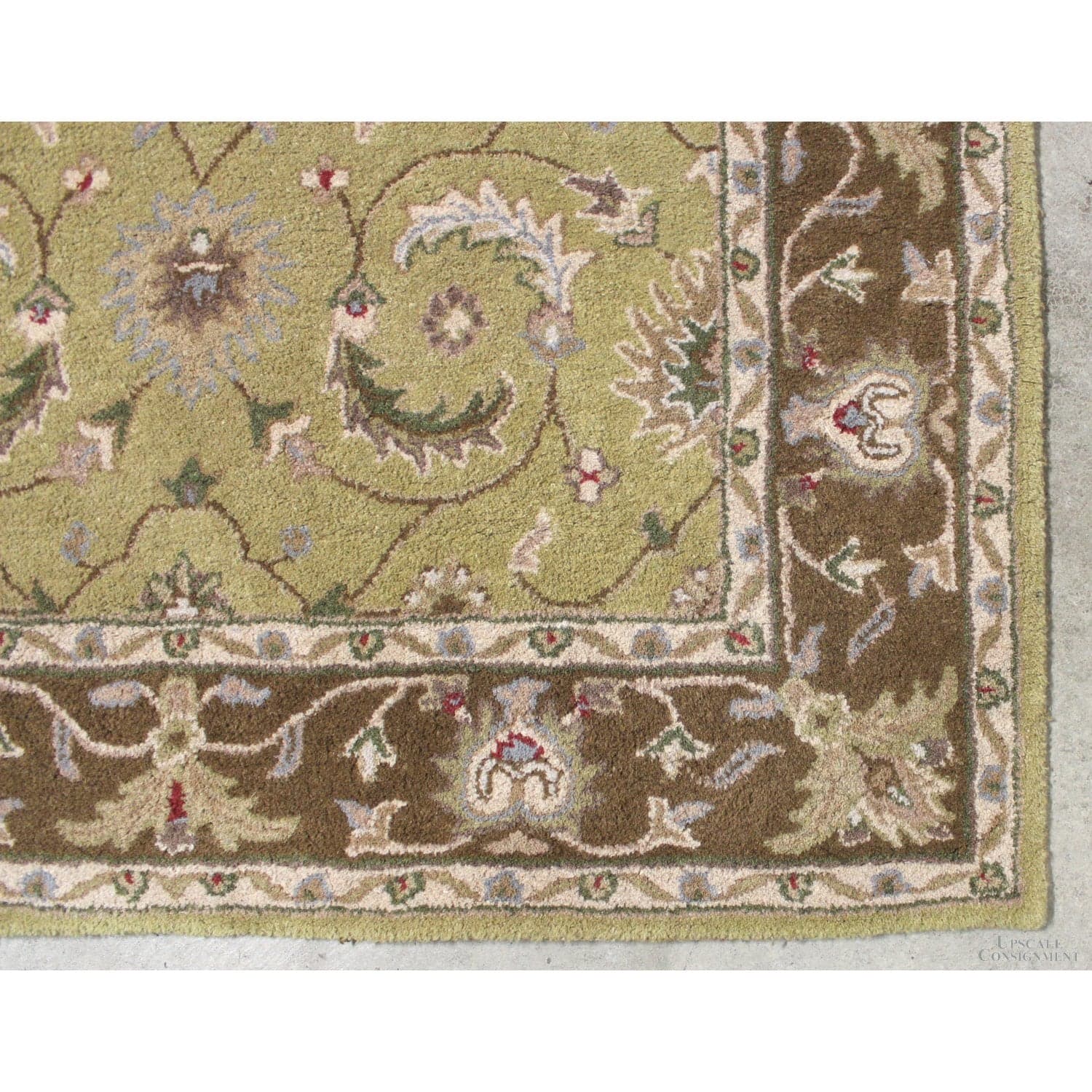 5' X 7' Green & Brown Wool Area Rug - Thumbnail 2