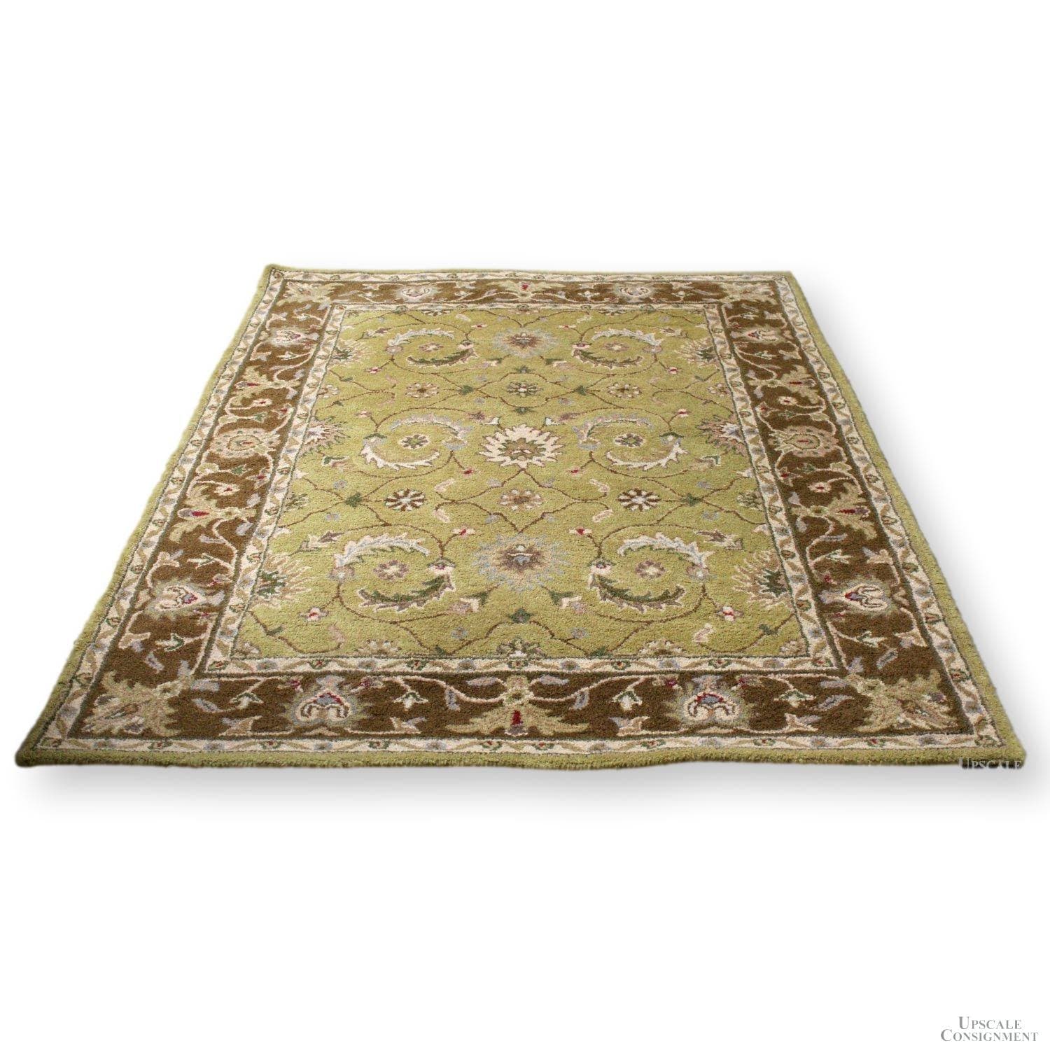 5' X 7' Green & Brown Wool Area Rug - Image 1