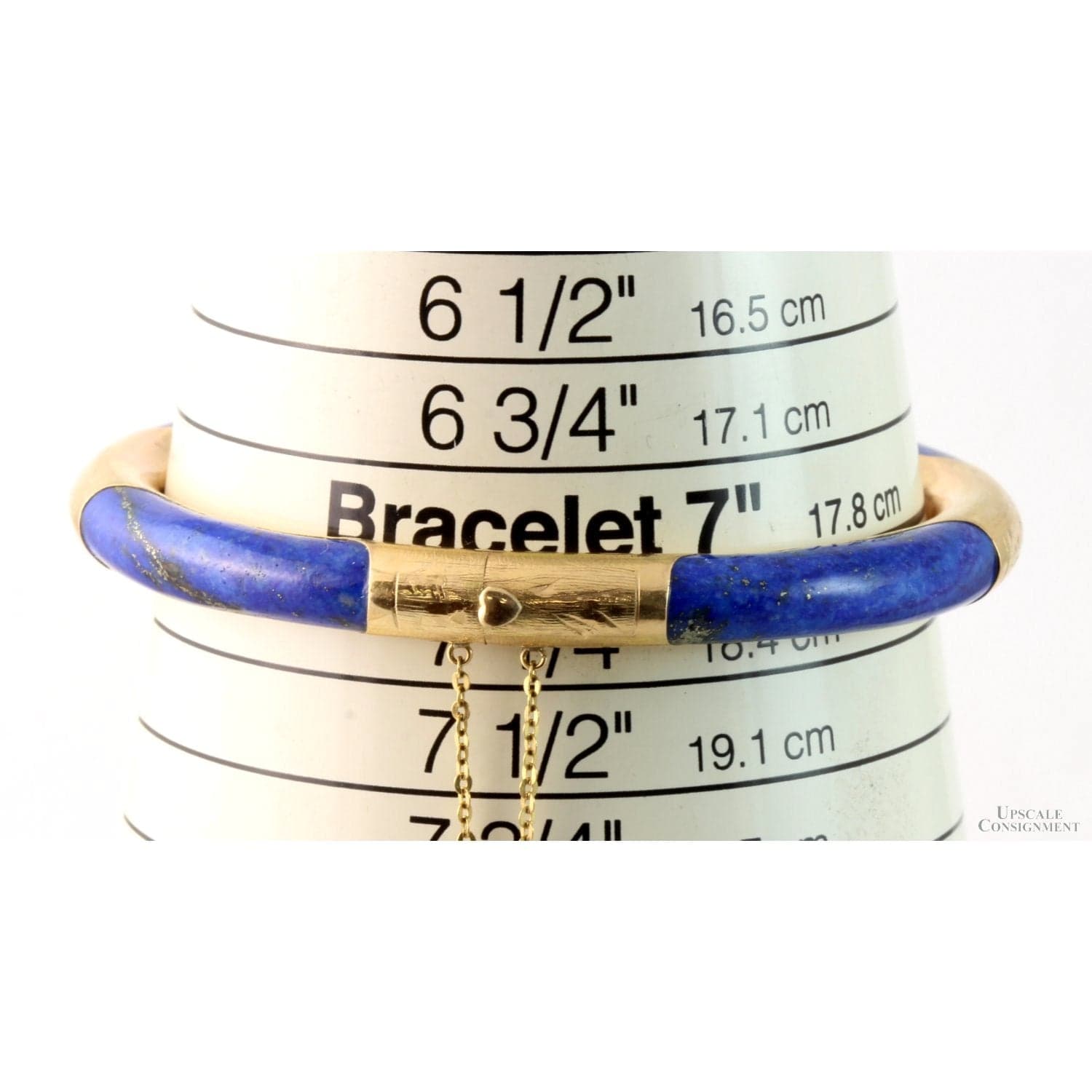 14K Yellow Gold & Lapis Stone Hinged Bangle Bracelet - Size 7 - Thumbnail 5