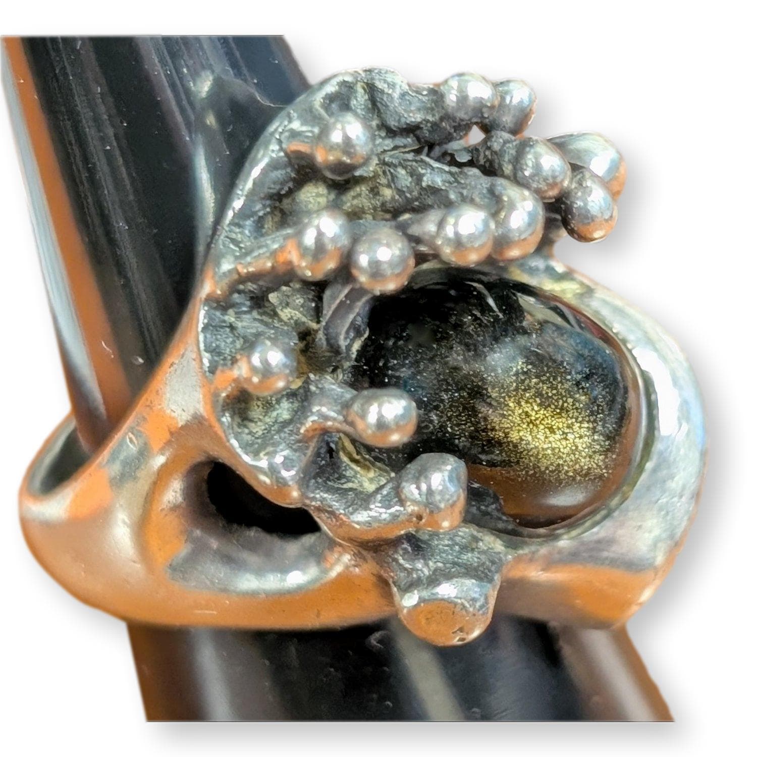 Modernist Fine 950 Silver Black Sapphire Ring by Mateo - Size 7.5 - Image 1