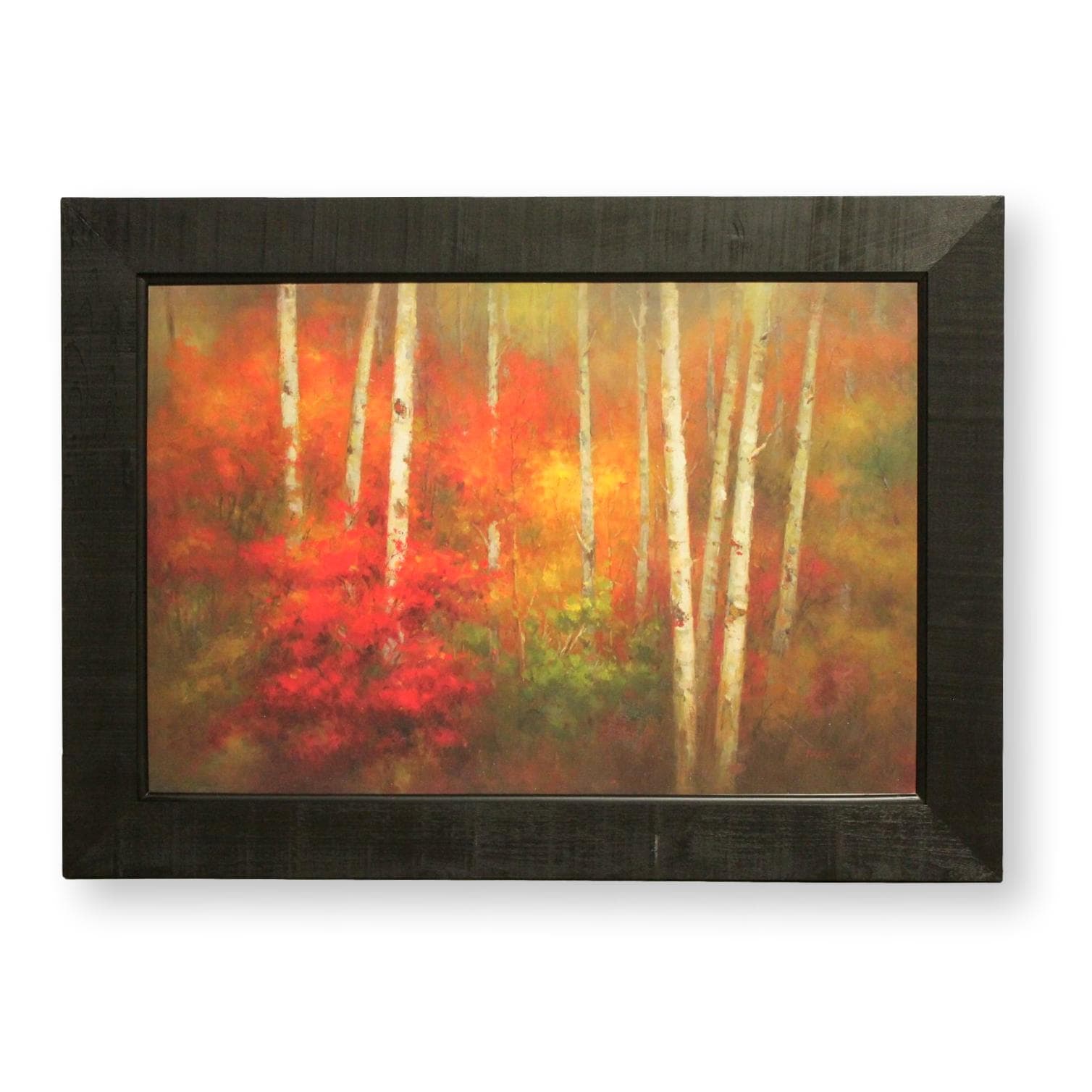 Framed Original Oil Autumn Birch Trees w/Red - Image 1