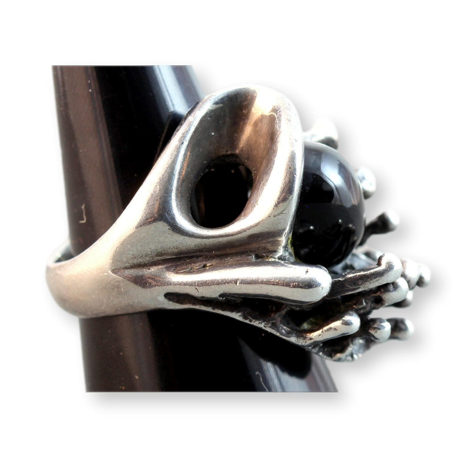 Modernist Fine 950 Silver Black Sapphire Ring by Mateo - Size 7.5 - Thumbnail 4