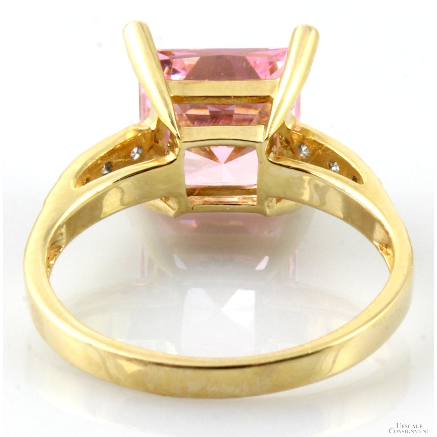 Square Pink Cubic Zirconia Solitaire 14K Yellow Gold Ring - Size 8 - Thumbnail 5
