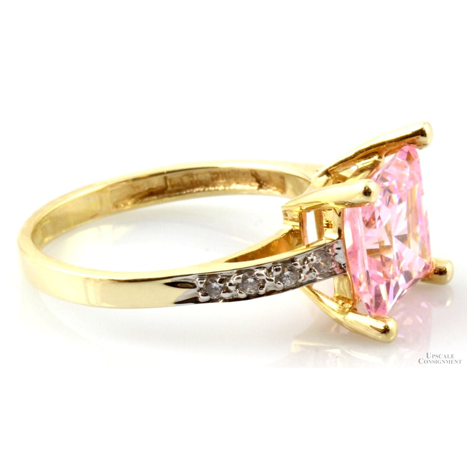 Square Pink Cubic Zirconia Solitaire 14K Yellow Gold Ring - Size 8 - Thumbnail 3
