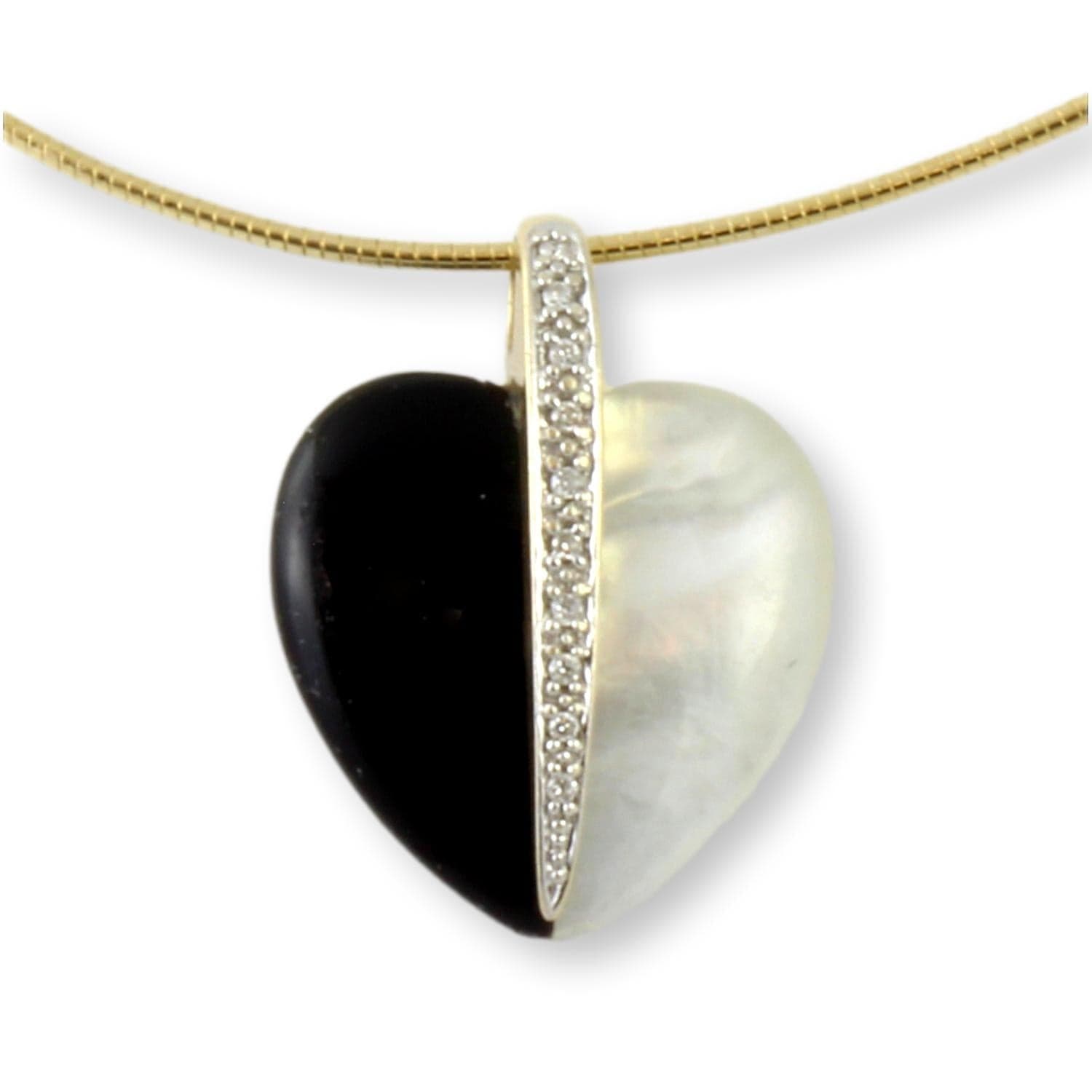 Mother of Pearl, Onyx, Diamond 14K-18K Heart Pendant Necklace - 16 in - Image 1