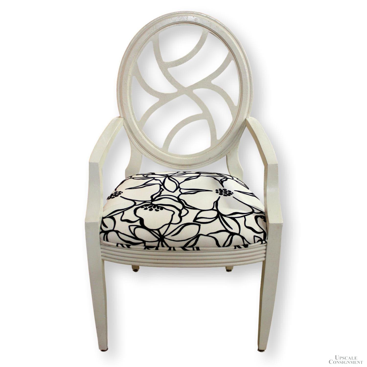 Black & White Floral Oval Back Armchair - White - Image 1